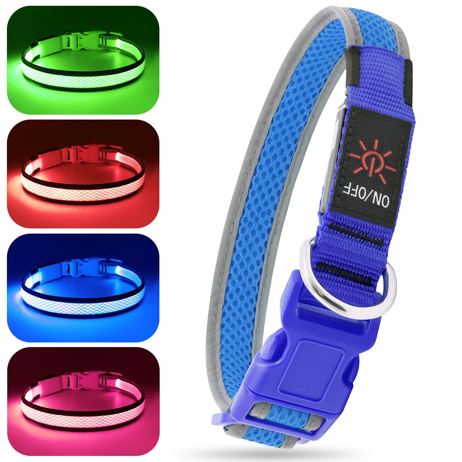 Bseen Light Up Dog Collars - Rechargeable Led Dog Collar, Reflective Dog Collar, Glowing Dog Camping Gear, Adjustable Dog Lights