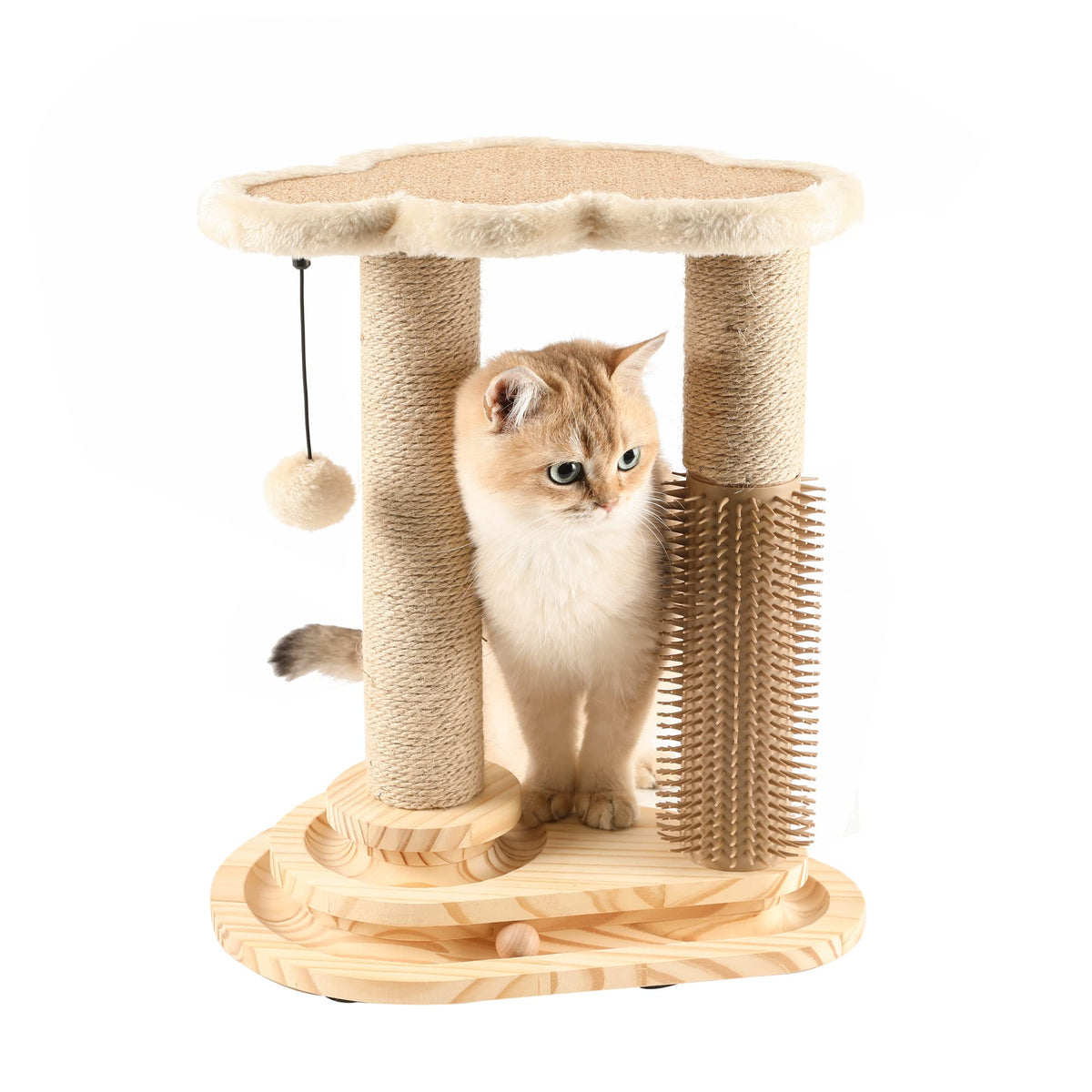 Made4Pets Cat Scratching Post, Cat Self Groomer For Indoor Cats, Cloud Soft Perch For Rest, 17.5' Tall Natural Sisal Scratcher Cat Grooming Interactive Ball Track Toys For Small Cats Kittens