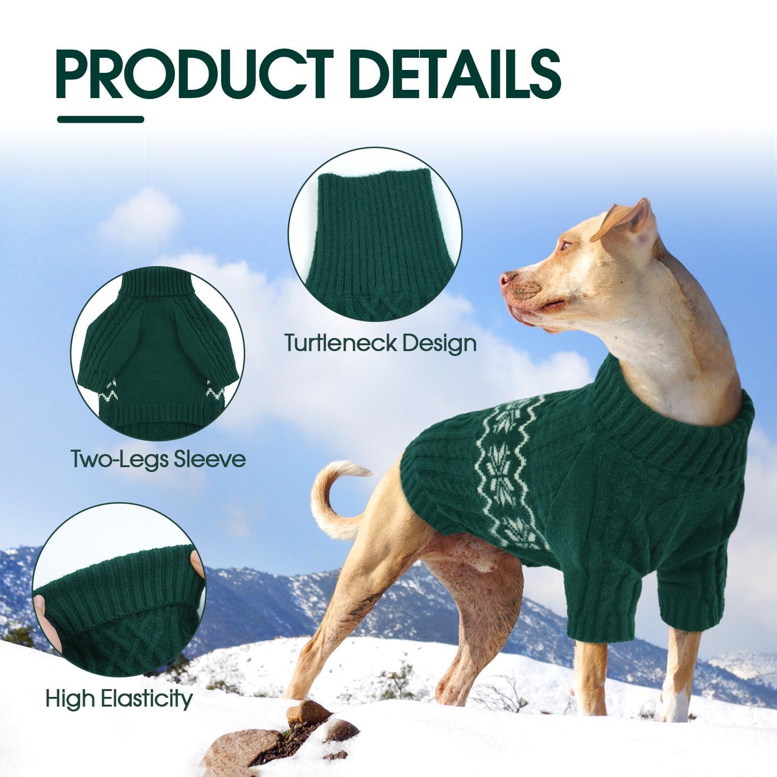 Kuoser Dog Sweater, Dog Sweaters For Medium Dogs, Doggie Sweater Christmas Clothes, Winter Coat Apparel Cable Knitwear, Pet Swea