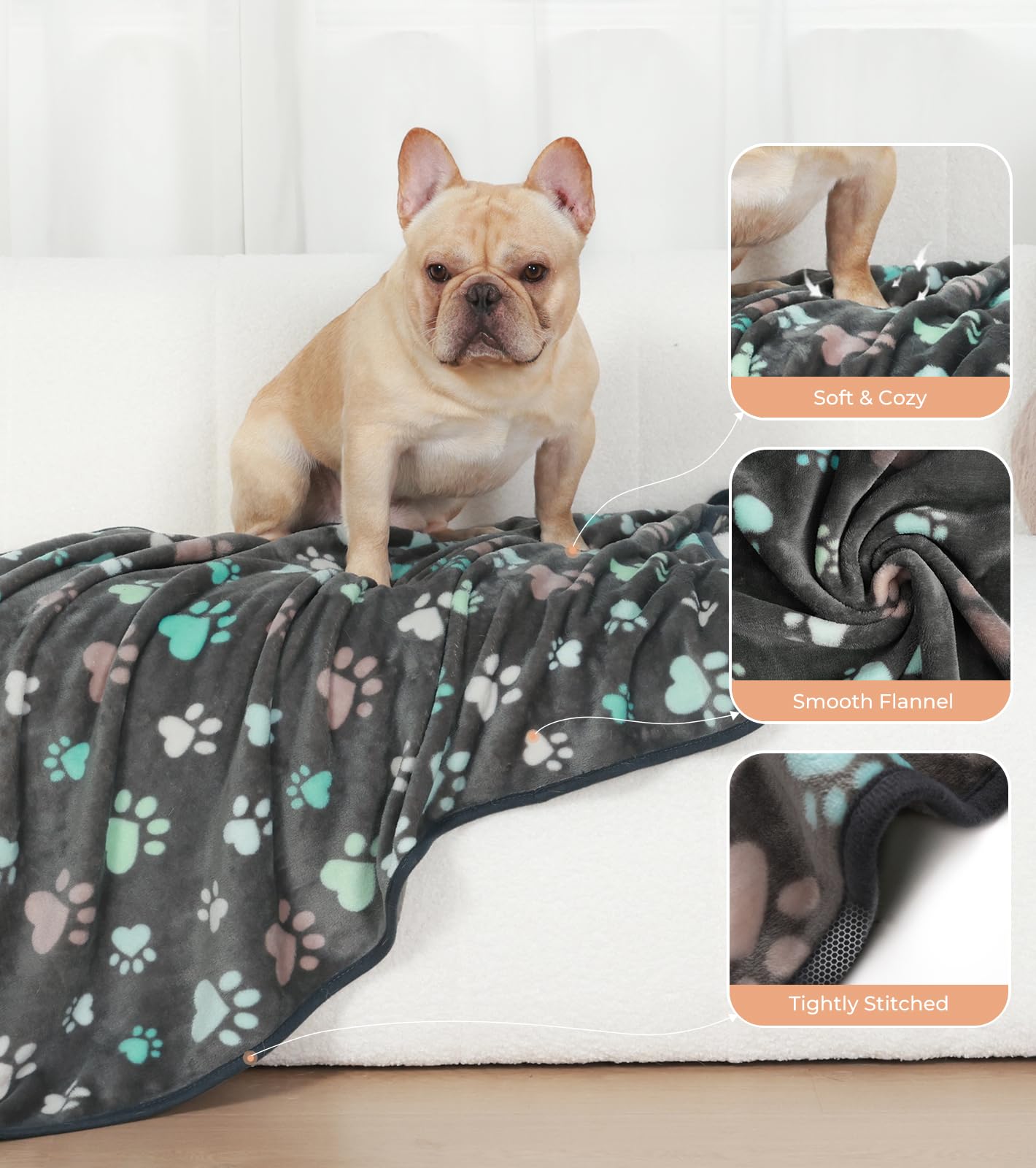 1 Pack 6 Blankets Dog Cat Soft Fluffy Fleece Pet Blanket Warm Cute Print Design Puppy Kitten Blanket Doggy Paw Small(23 ''X16 ''