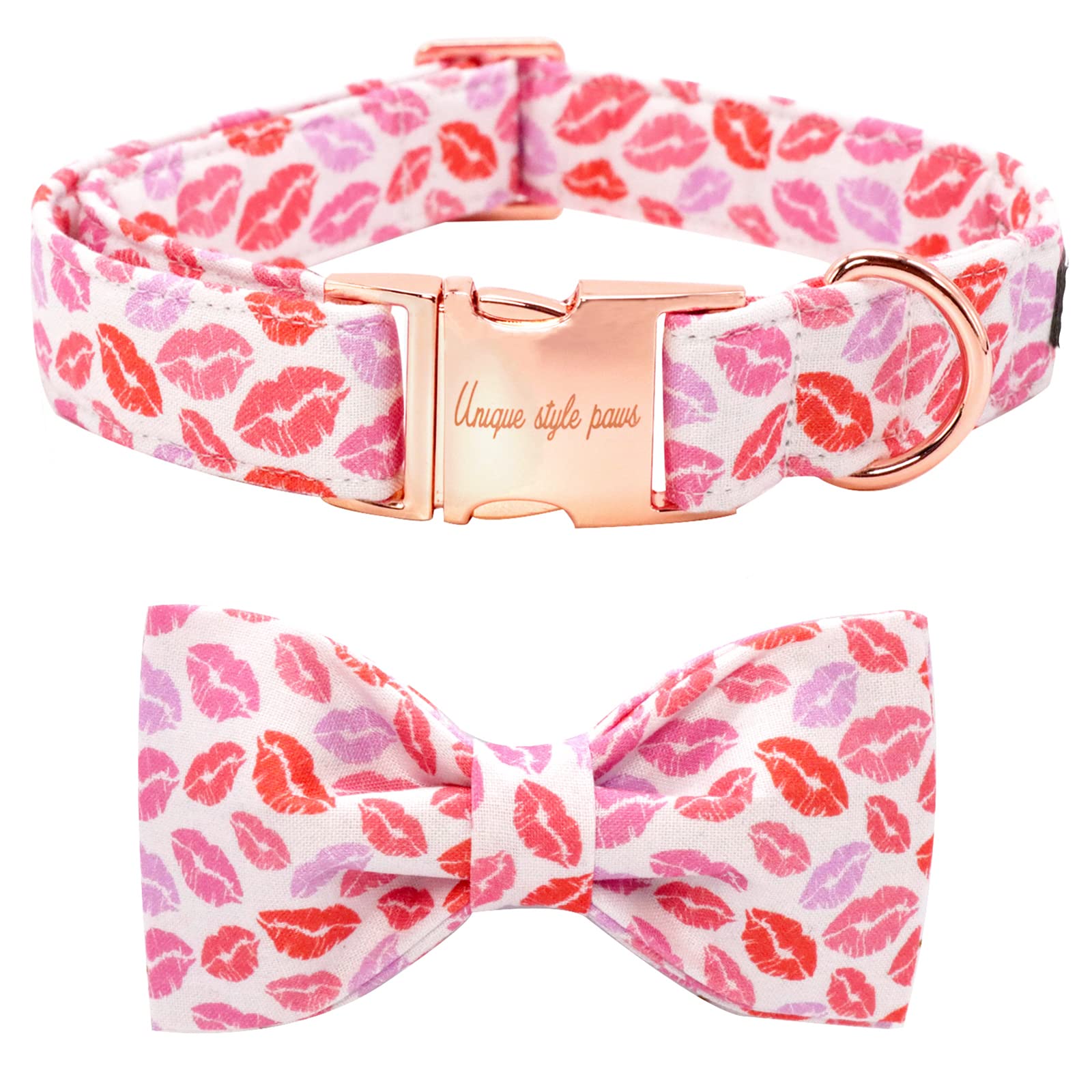 Unqiue Style Paws Valentine'S Lips Dog Collar, Soft And Cute Dog Bow Tie, Holiday Durable Pet Collar With Bow Adjustable Collar For X-Small Puppy