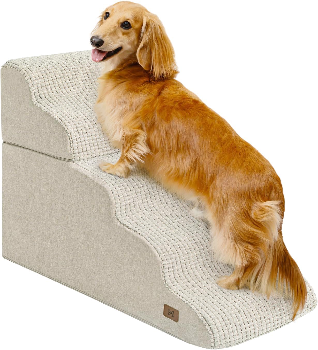 Abcpet Dog Step For Bed, Dog Stair 5-Step 35D Pet Stair 19.7'' H For High Bed Or Sofa Non-Slip Balanced Pet Step Indoor, Beige