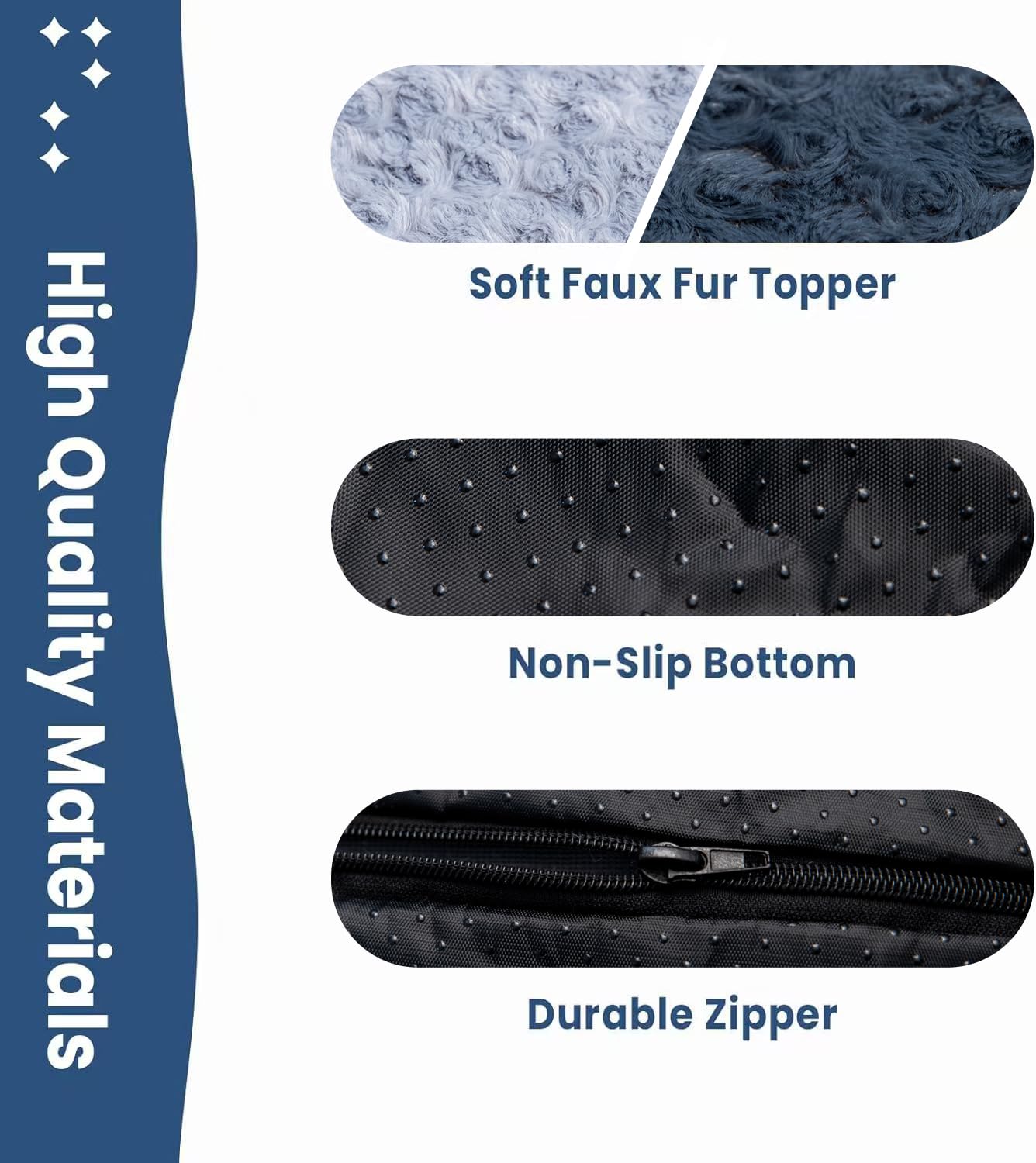 Washable Xlarge Dog Bed Covers Soft Plush Replacement, Faux Fur Dog Bed Liner, Pet Bed Cover With Zipper 42X28X4.5Inches, Grey,