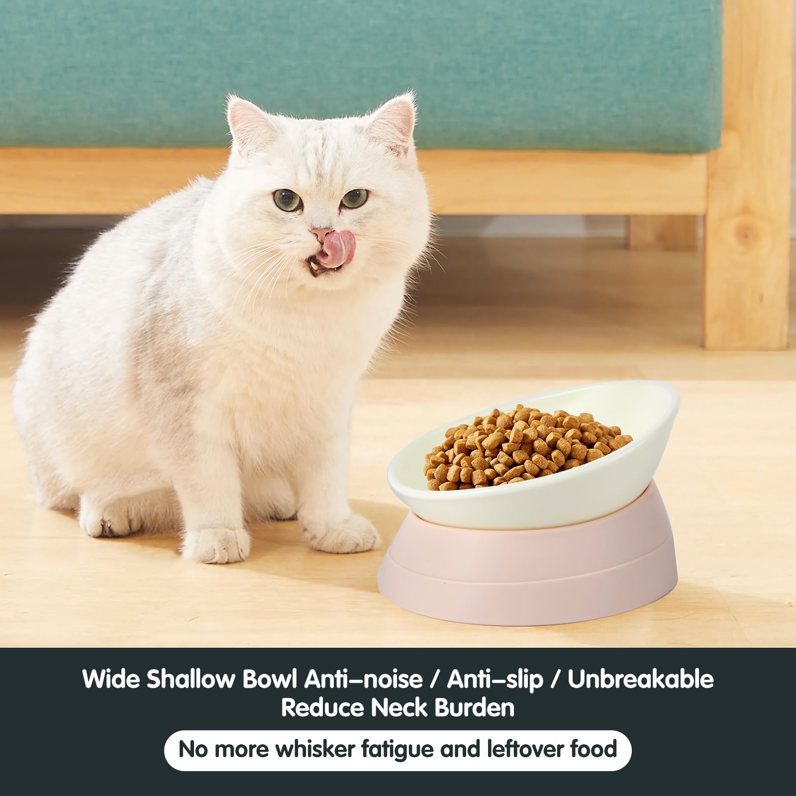 Bulldog Bowl Anti-Slip Dog Cat Dish Detachable Rubber Dog Bowl Pet Sterile Tilted Pet Feeder Slope Base (Lightpink, 3.5 Cup (Med