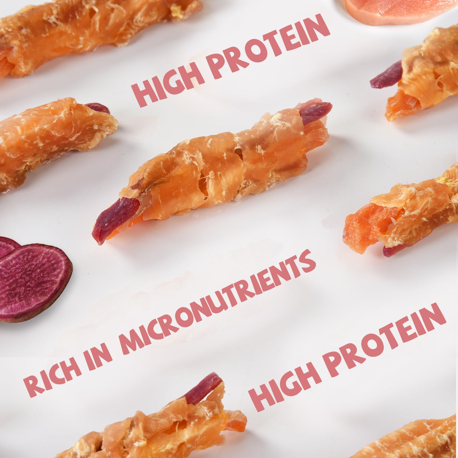 Pawmate Dog Treats, Double Sweet Potato Chicken Jerky Wrapps Healthy Rawhide-Free Dog Treats Chicken Jerky Low Fat High Protein