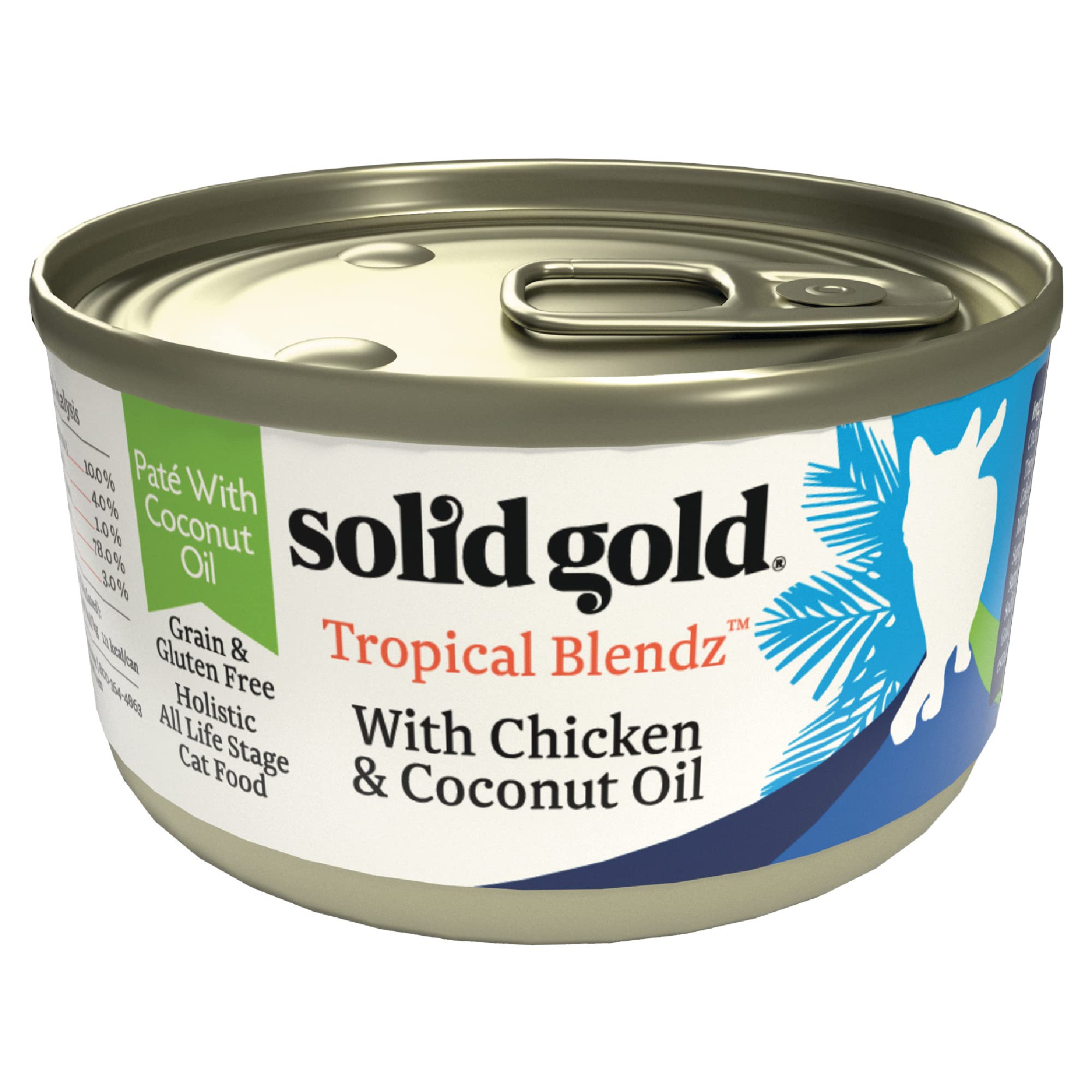 Solid Gold Wet Cat Food Pate - Real Chicken & Coconut Oil, Grain-Free, High Protein, 3oz (Pack of 24), Ideal for Adult & Senior Cats