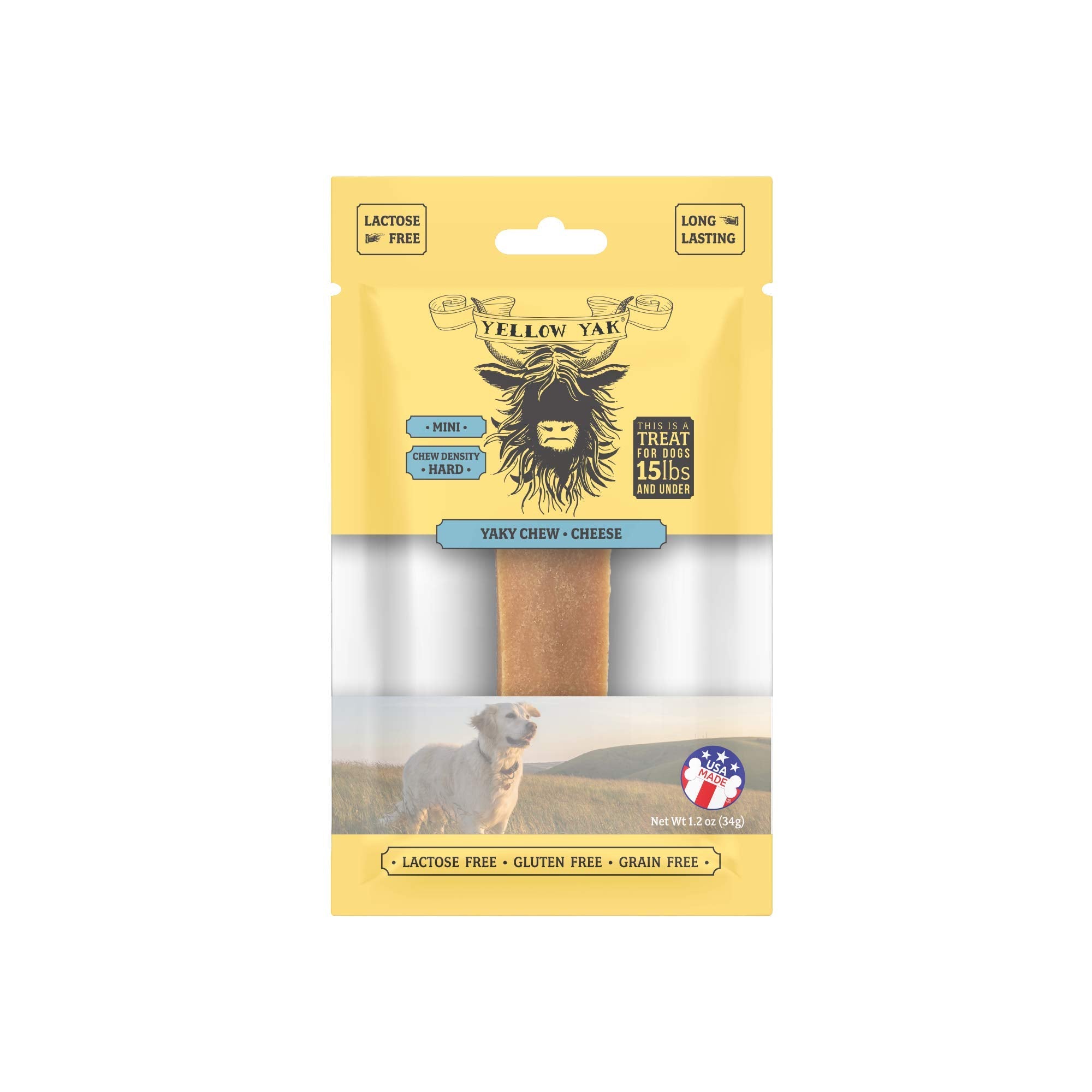 Yellow Yak Yaky Chew | Hard Cheese | Lactose - Soy - Grain - Gluten Free | Mini | for Dogs 15 lbs and Larger | 1 Chew