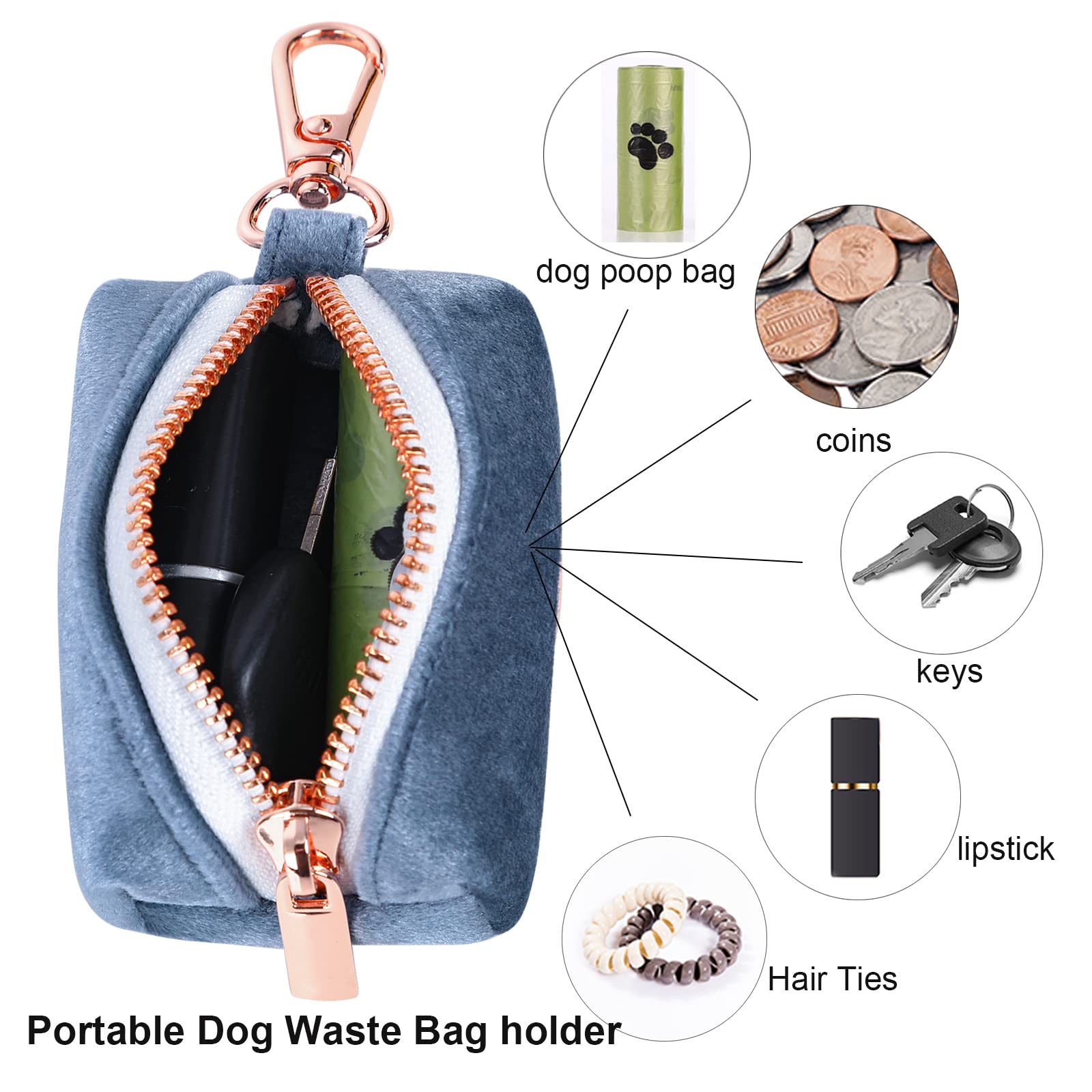 Aring Pet Velvet Dog Waste Bag Dispenser, Cute Blue Doggy Poop Bags Holders Attach To Any Leashes, Portable Washable Pet Waste P