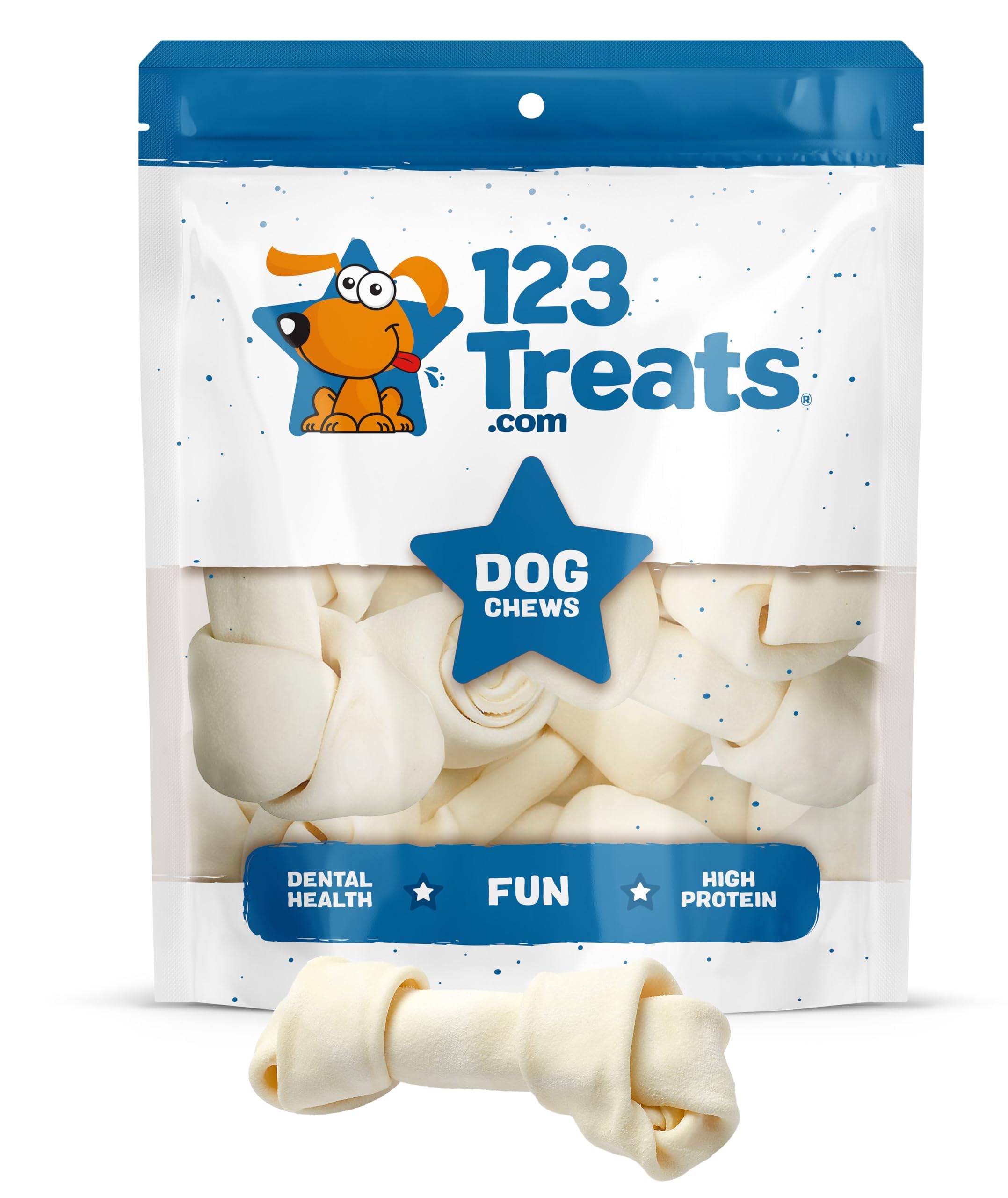 123 Treats Rawhide Bones for Dogs - 5-6 Inches (10 Count) Natural Raw Hide Bones, Long Lasting Medium & Large Dog Chews, Free Ra