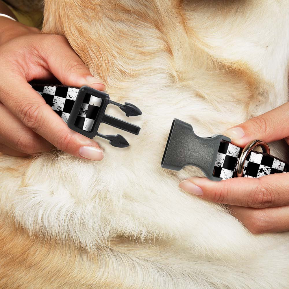 Buckle-Down Plastic Clip Collar - Checker Weathered2 Black/White - 1'' Wide - Fits 11-17'' Neck - Medium