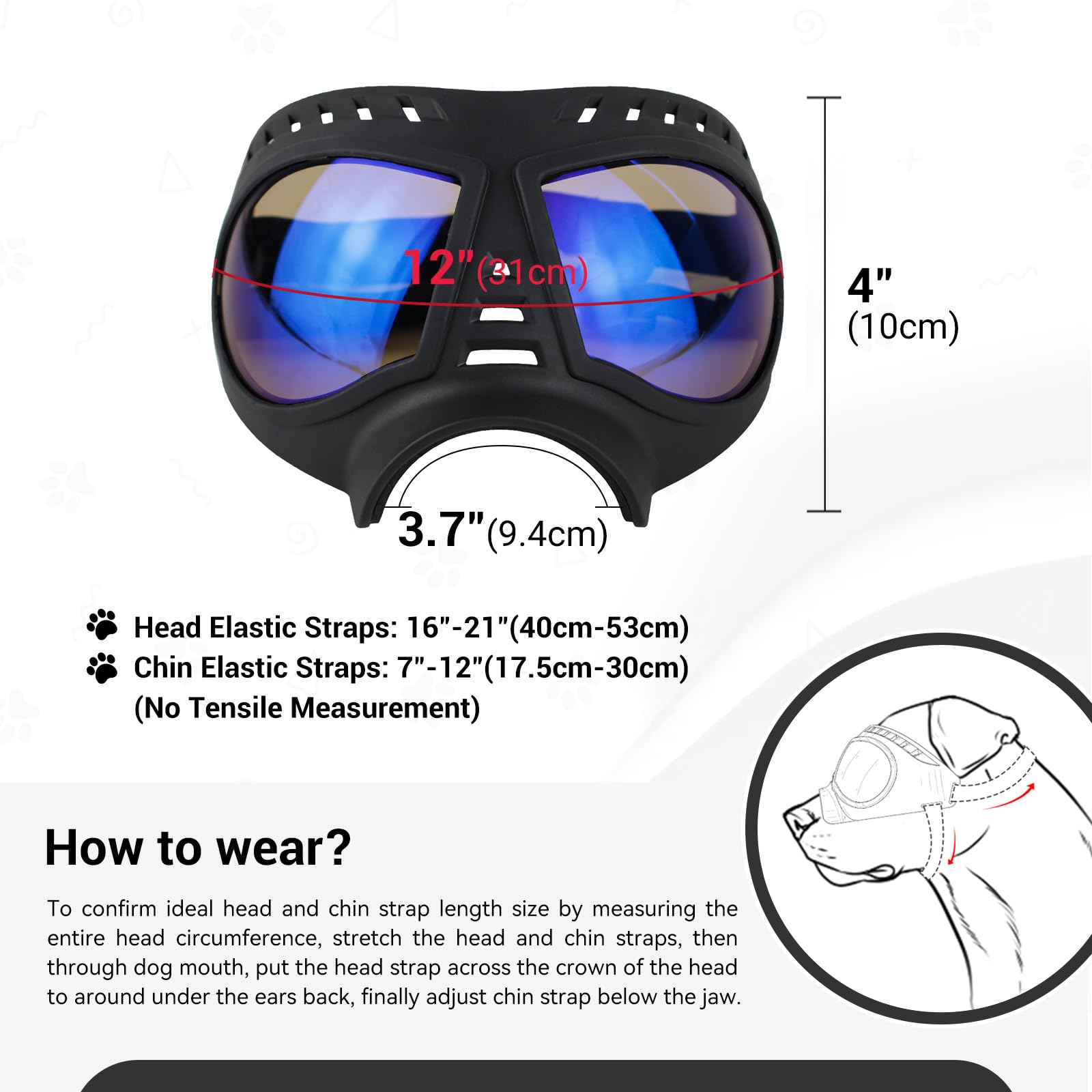 NAMSAN Dog Goggles - Large, Soft Frame, Anti-UV Sunglasses, Clear Blue Lens, Model LS19-Goggles-03-Clear, Eye Protection for Summer & Winter