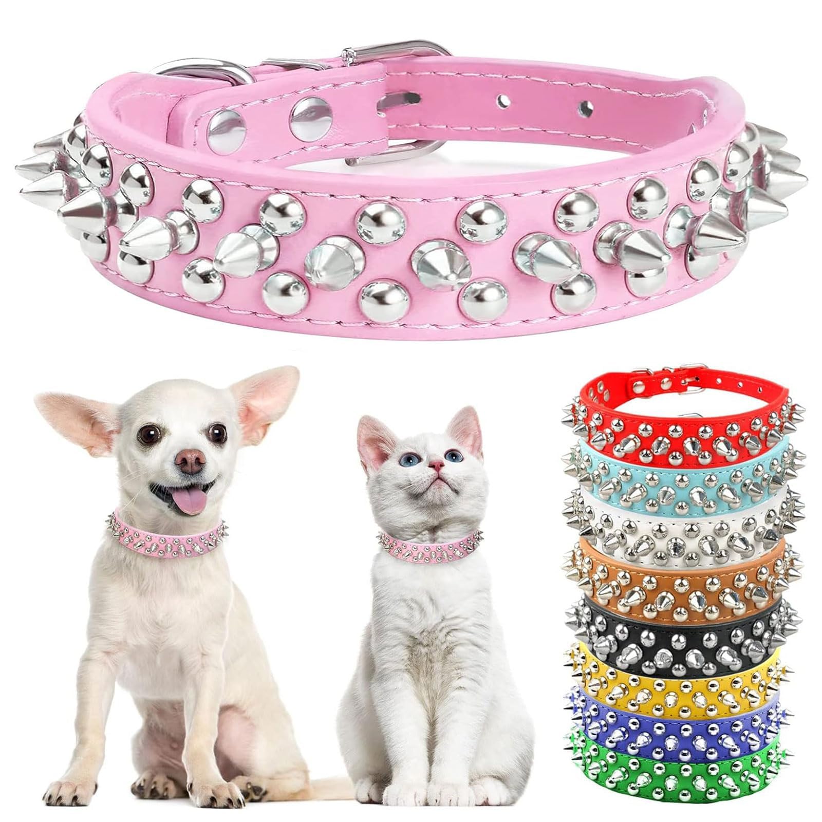 Doggyzstyle Small Pink Spiked Dog Cat Collar For Small Medium Dogs Girl Female - Adjustable Studded Puppy Collars - Soft Padded 
