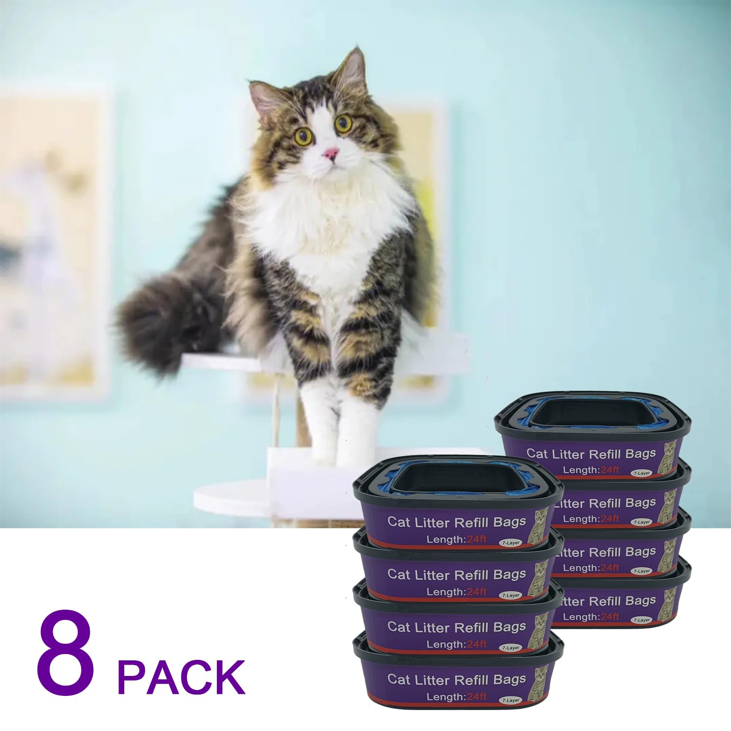 8 Pack Cat Litter Refill Bags Cartridge Compatible With Genie Cat Litter Standard And Plus Pails