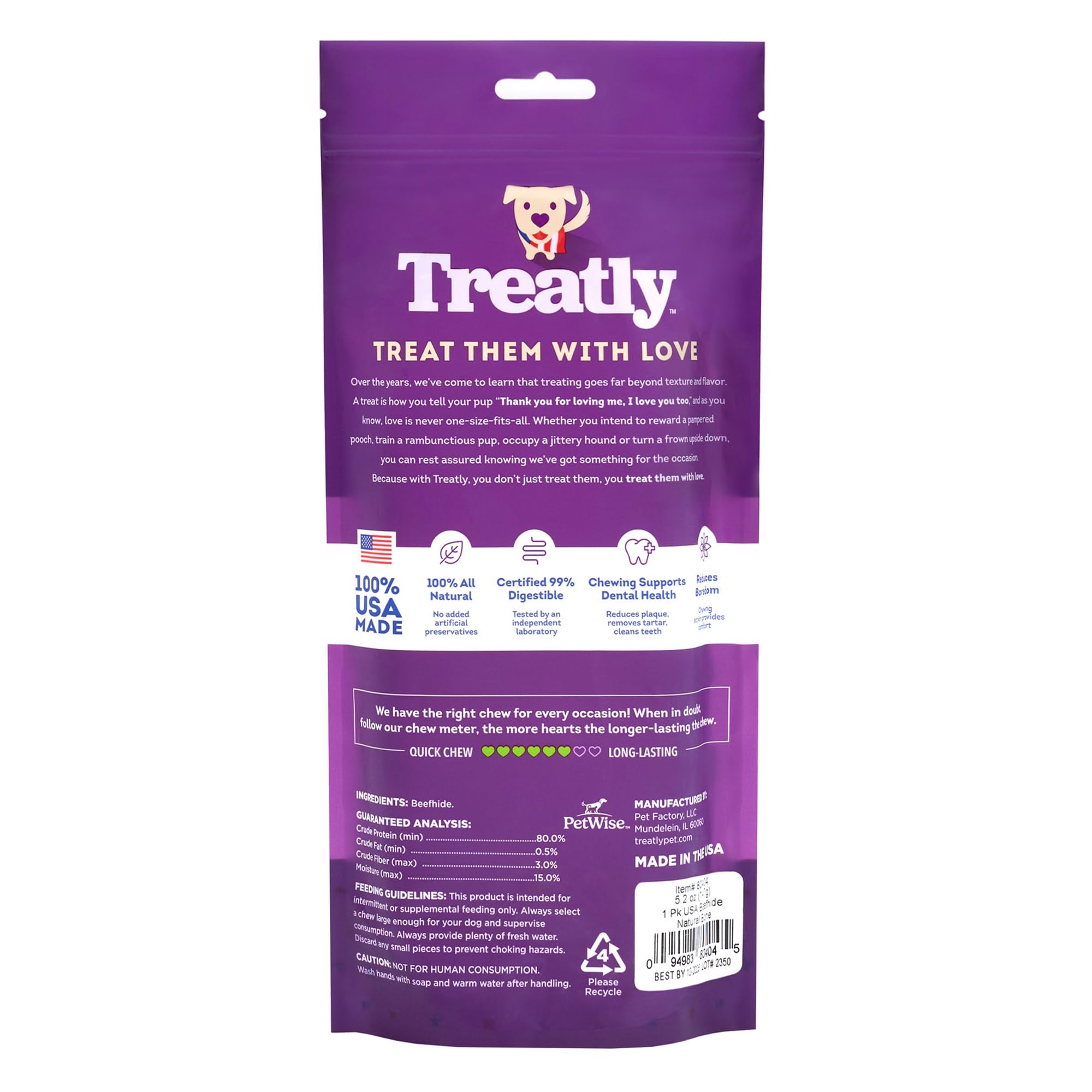 Treatly USA Beefhide Bones 9-10 Dog Chew Treats - Natural Flavor, 1 Count/1 Pack