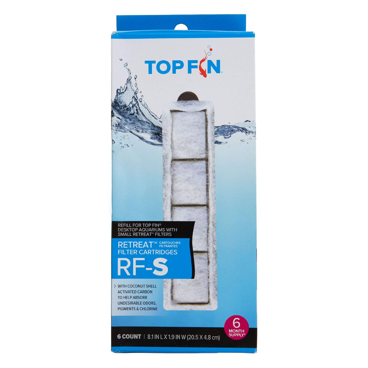Top Fin Retreat Rf-S Filter Cartridges (Small) Refill For Desktop Aquariums With Small Retreat Filters - 8.1In X 1.9In (6 Count)
