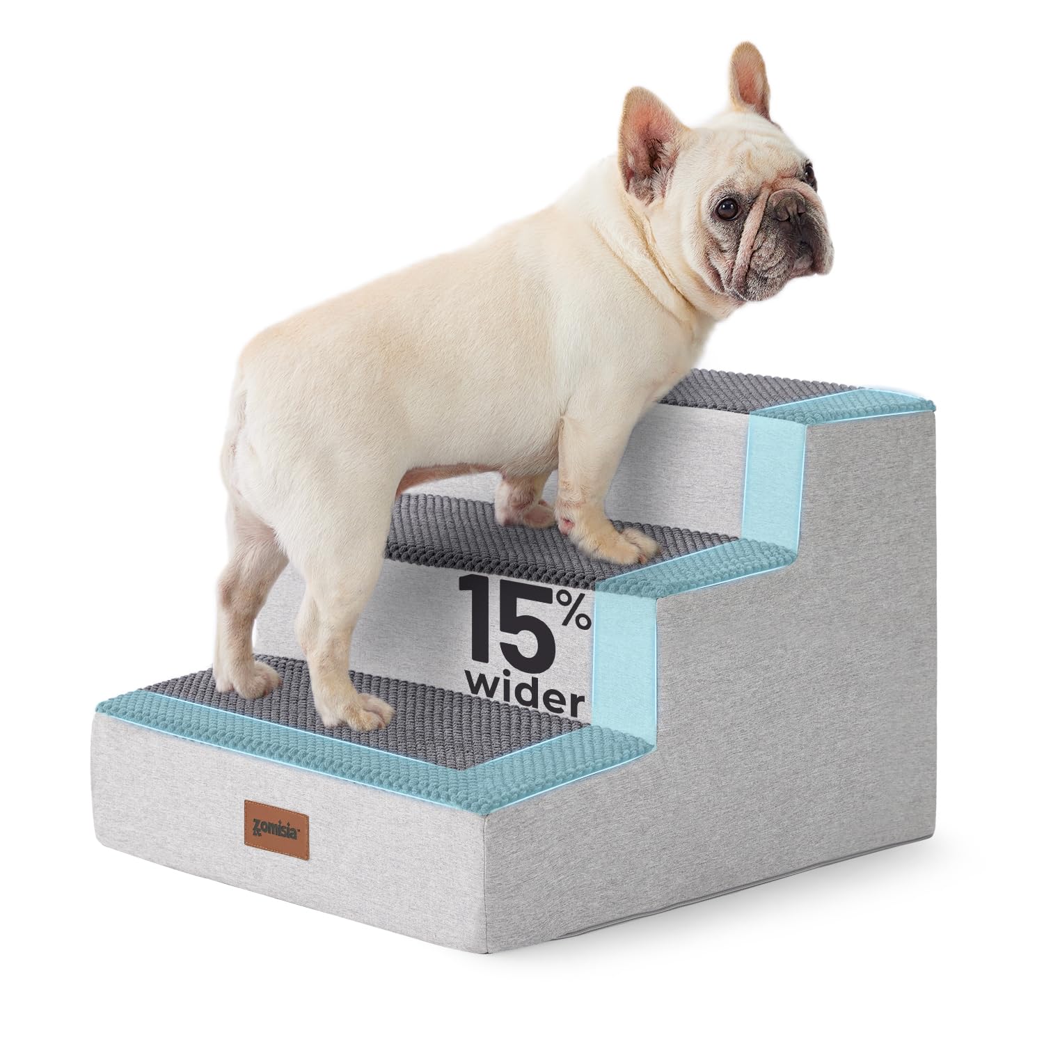 Zomisia Dog Steps For Couch - Extra Wide Pet Stairs For Small Dogs And Cats, Dog Steps With Non-Slip Bottom Grey 3 Steps, Grey