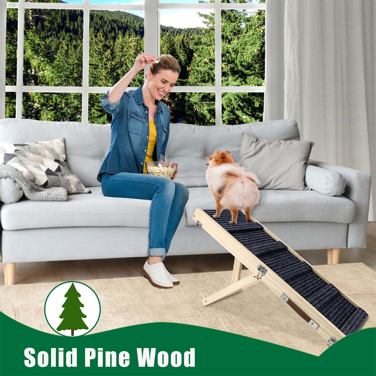 Okydoky Small Dog Ramp, Adjustable Portable Folding Wooden Pet Ramp, 32'' Long With Non-Slip Traction Mat, Adjustable From 9'' T