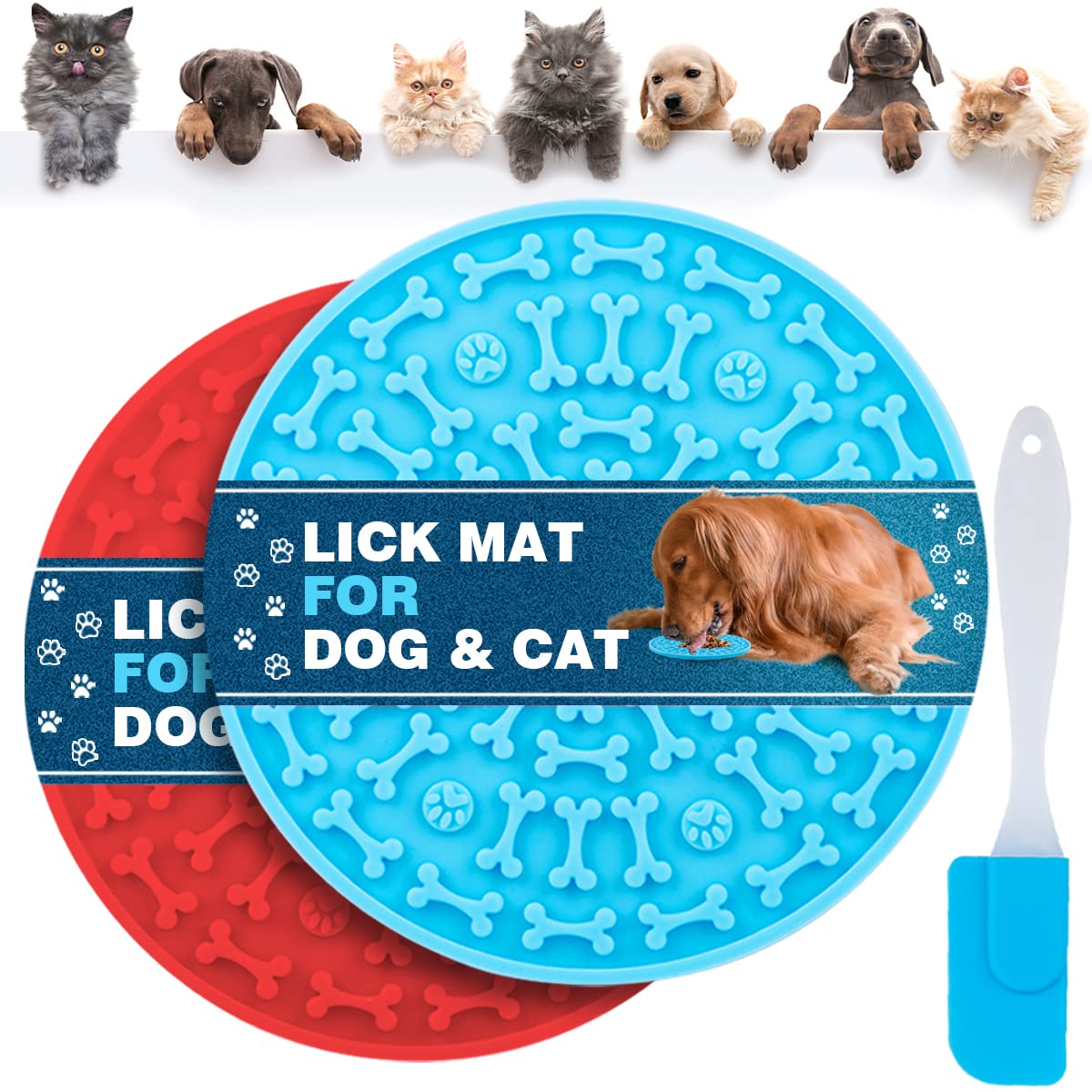 MooonGem Dog Lick Pad, Pet Bathing Grooming Distraction Wall Mounted Silicone Slow Feeder Mat with Strong Suction, 2 Pack