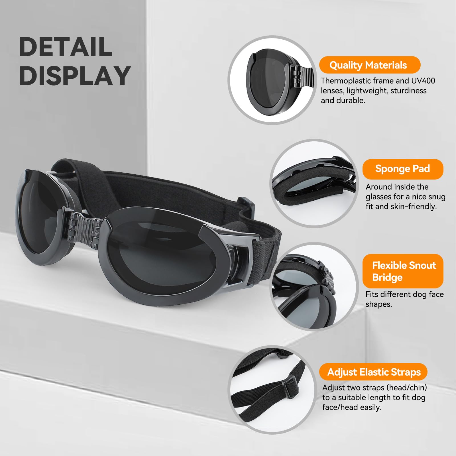 Namsan Clear Dog Goggles Medium Breed, With Black Replaceable Lenses, Interchangeable Doggie Sunglasses For Small To Medium Dogs