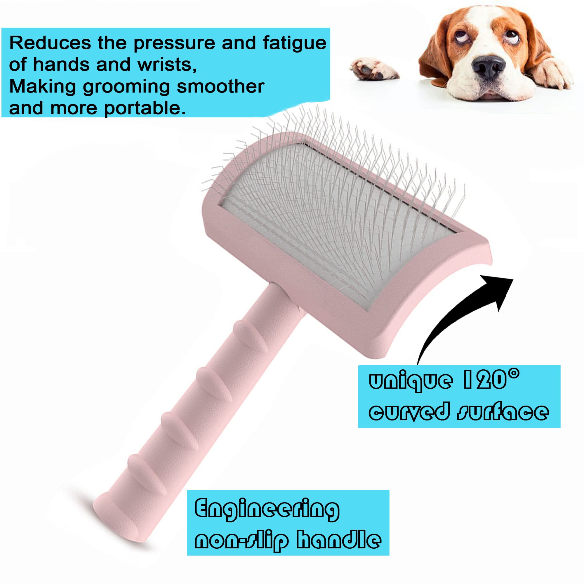 Tinypoint Large Slicker Brush For Dogs,Cats,Extra Long Pin Shedding Brush For Long Haired Dog,Cat, Pet Grooming Wire Brush For Thick Undercoat Curly Hair,25Mm(1'),Pink