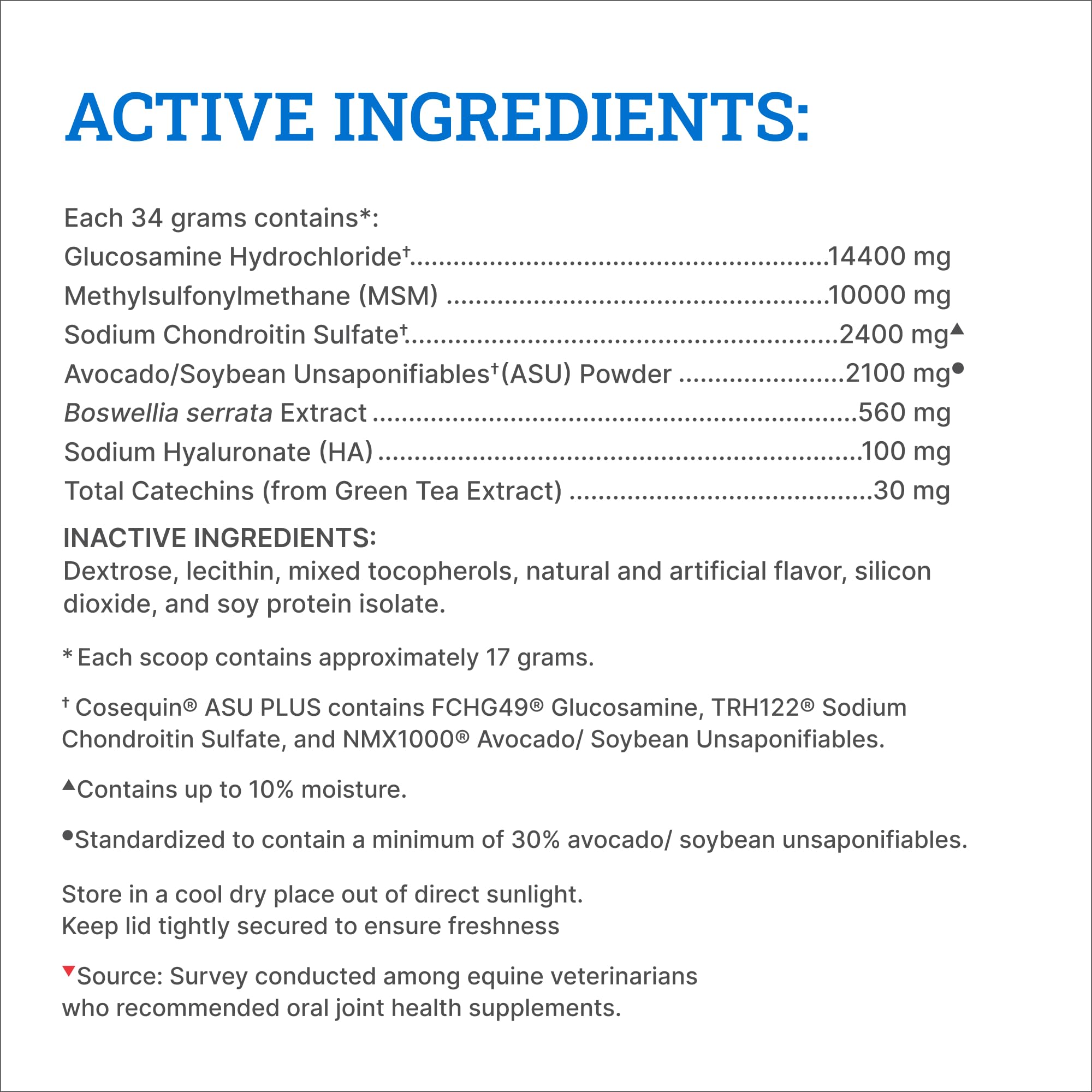 Nutramax Cosequin ASU Joint Health Supplement for Horses - Powder with Glucosamine, Chondroitin, MSM, ASU, Green Tea Extract, an