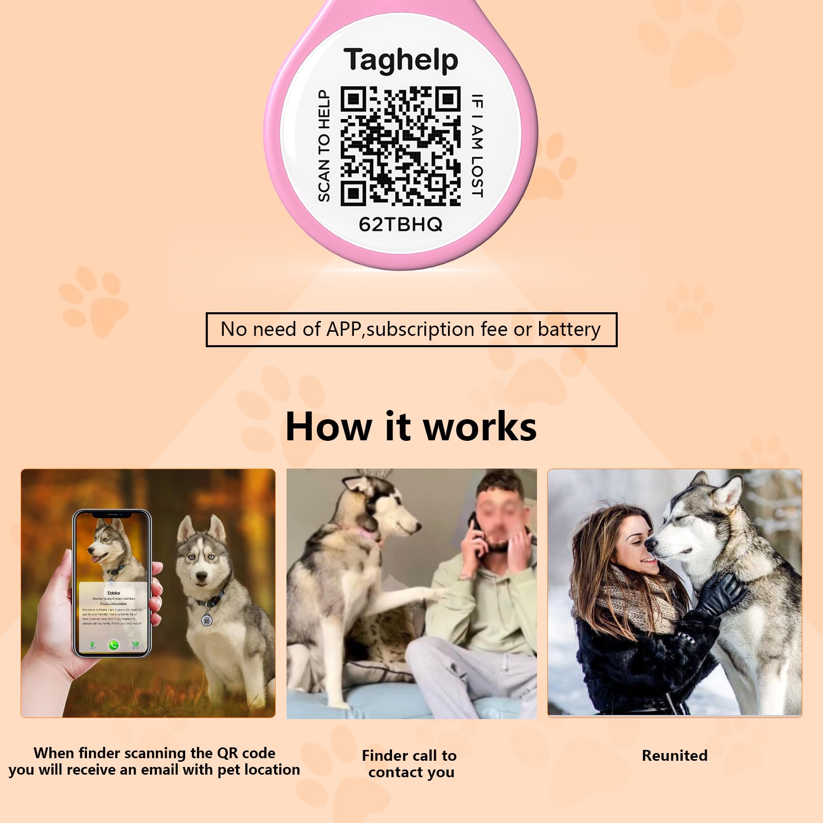Taghelp Qr Code Pet Id Dog Cat Tags For Collar Personalized For Pet Online Profile - Scan Qr Receive Instant Pet Location Alert