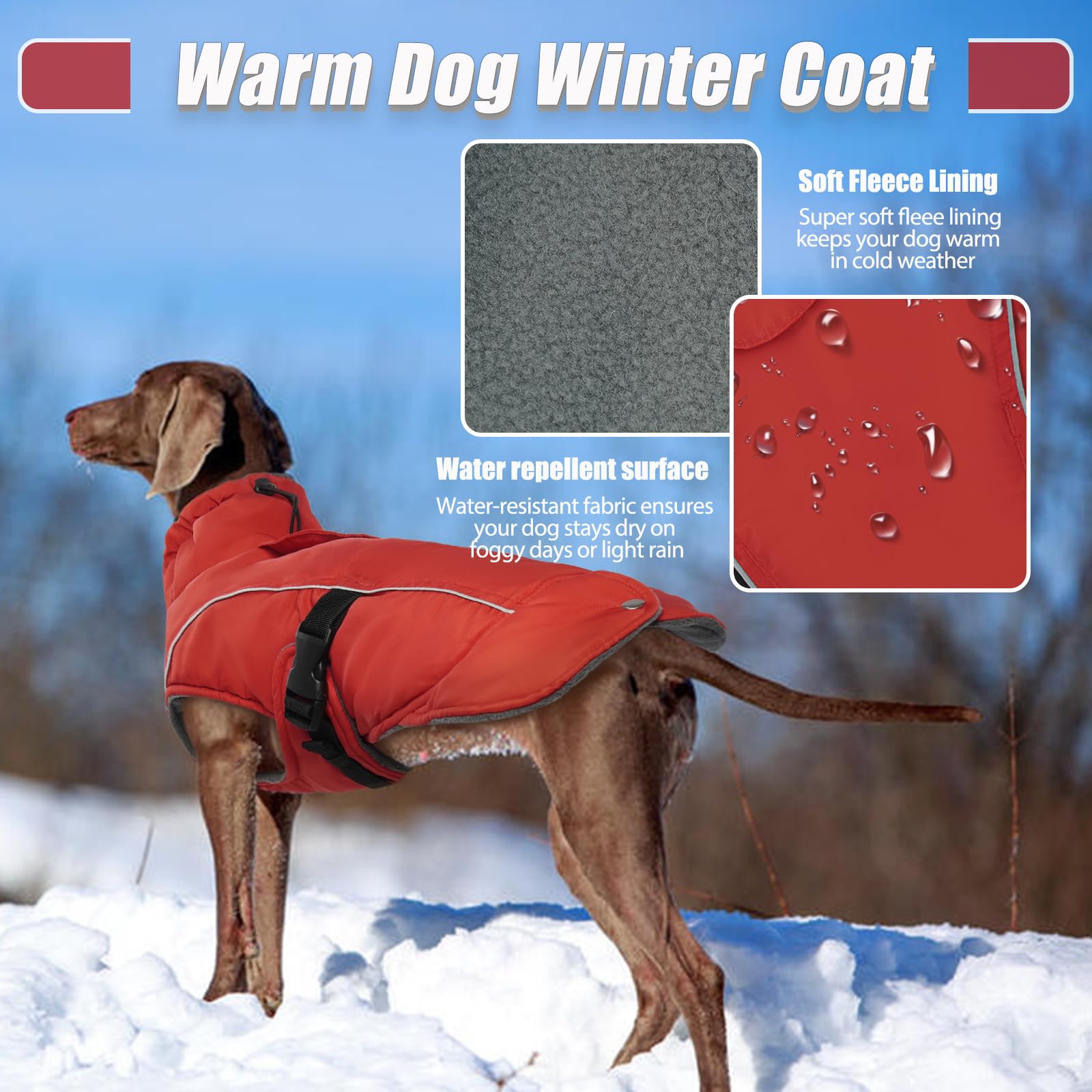 DENTRUN Dog Cold Weather Coats Winter Warm Dog Coat Windproof Cozy Dog Jacket Thick Fleece Vest Water Repellent Apparel with Har