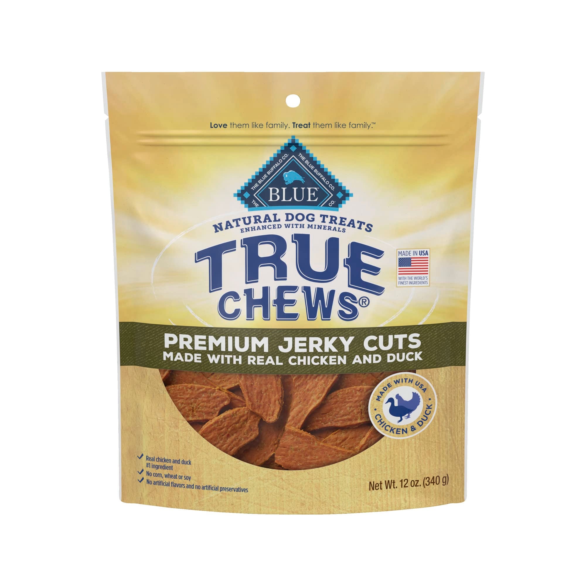 Blue Buffalo True Chews Premium Jerky Cuts Dog Treats, Made in the USA with Natural Ingredients, Duck, 12-oz Bag