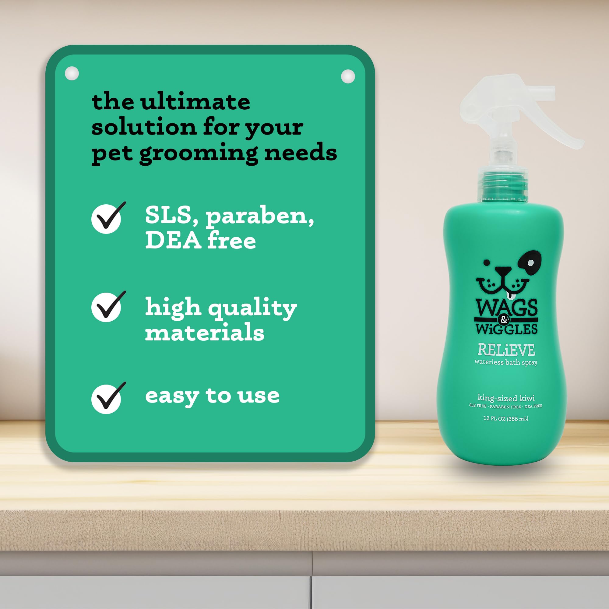 Wags & Wiggles Relieve Dog Anti-Itch Spray, Kiwi Scent - Waterless Dry Shampoo for Dogs With Dry, Itchy, Or Sensitive Skin - Fru