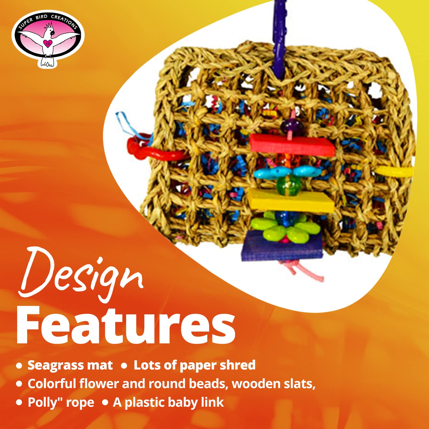 Super Bird Creations Sb740 Mini Foraging Pouch - Interactive Foraging Toy For Birds - Natural Seagrass Mat For Parrots, Ringneck