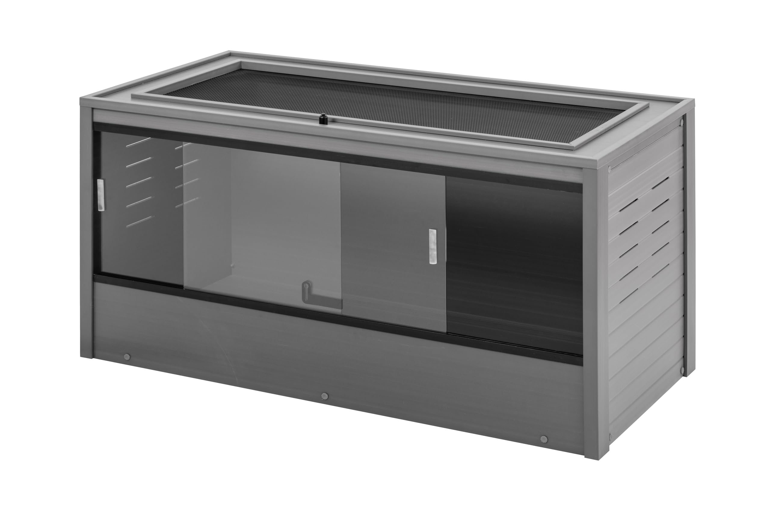 New Age Pet Ecoflex 48-Inch Mojave Reptile Lounge In Grey- Durable Wood Plastic Composite Habitat With Vented Side Panels, Removable Sliding Glass Doors & Lock, Easy Assembly