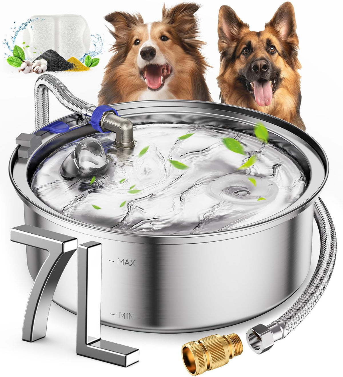 Oneisall Automatic Water Dispenser For Dogs, 7L/1.8Gal Stainless Steel Dog Water Fountain, Easy Clean Bpa-Free Automatic Dog Wat