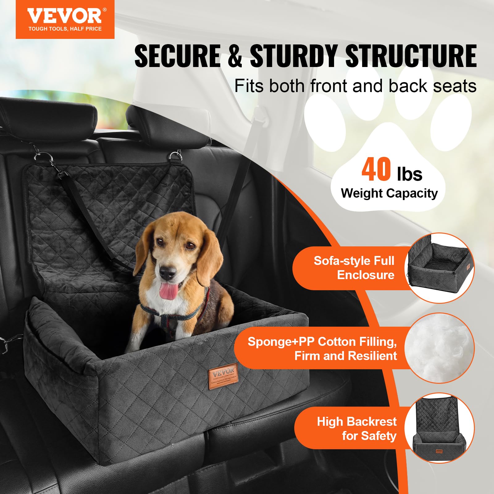 Vevor Dog Booster Car Seat Pet Car Seat For Small Medium Dog Up To 40 Lbs Black