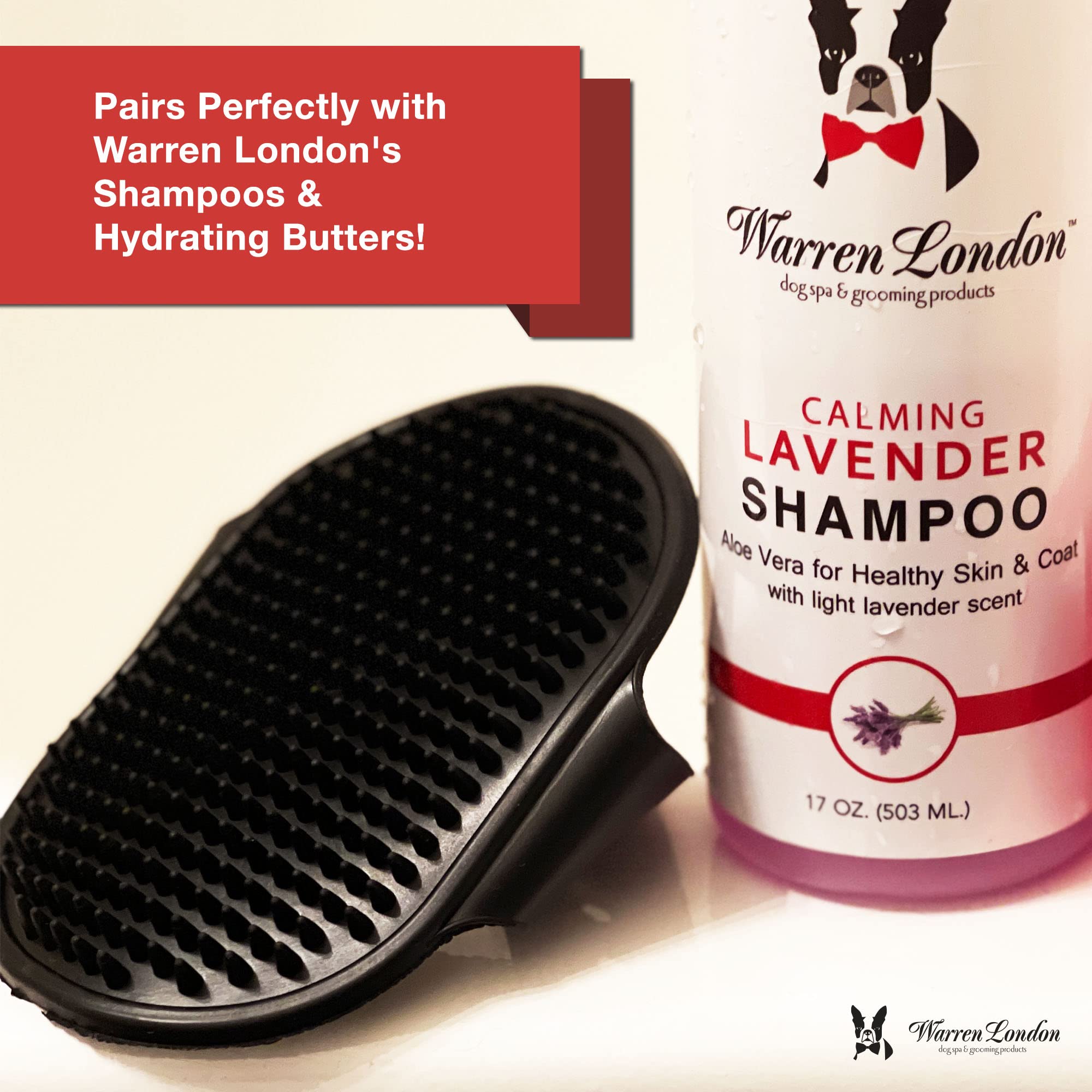 Warren London Grooming Bath Brush For Dogs And Cats | Applicator For Dog Shampoo, Hydrating Butter, Or Pet Leave In Conditioner | Black