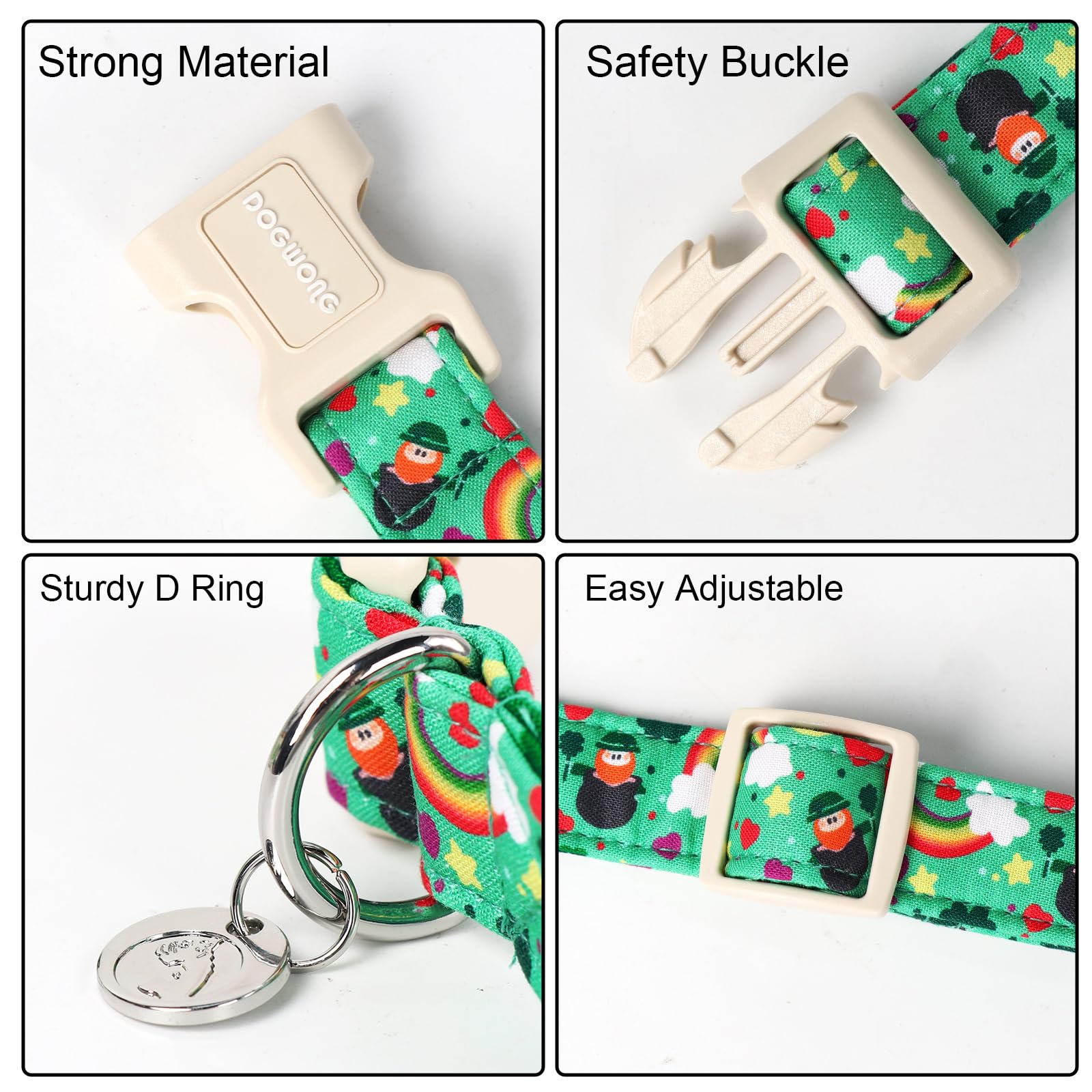 Dogwong St. Patrick'S Day Dog Collar, Lucky Clover Shamrock Green, Small, Soft Durable Adjustable Costume, Breakaway Closure