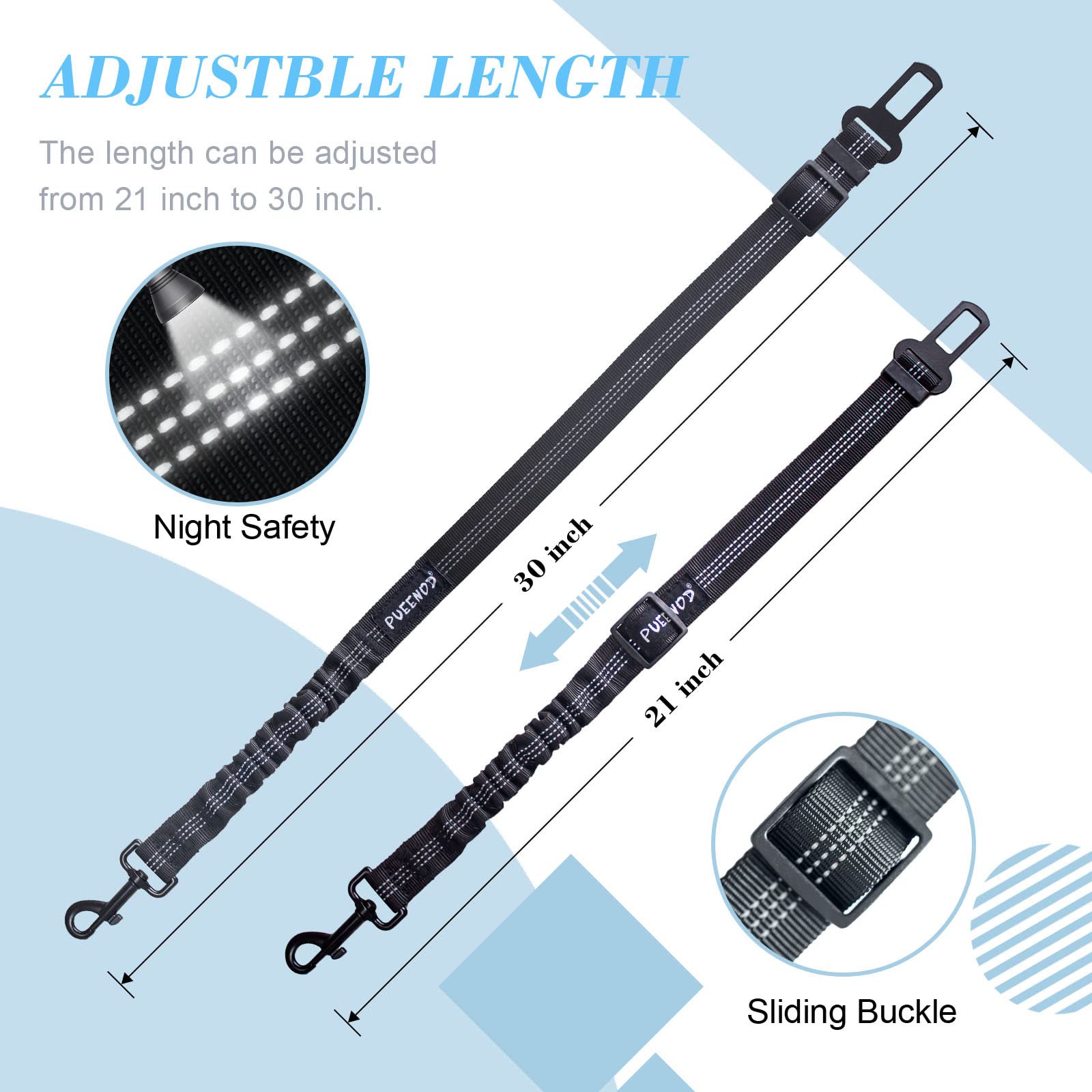 2 Pack Dog Seat Belt Adjustable Dog Car Seatbelts For Vehicle Nylon Pet Safety Seat Belt With Elastic Bungee Buffer Reflective &