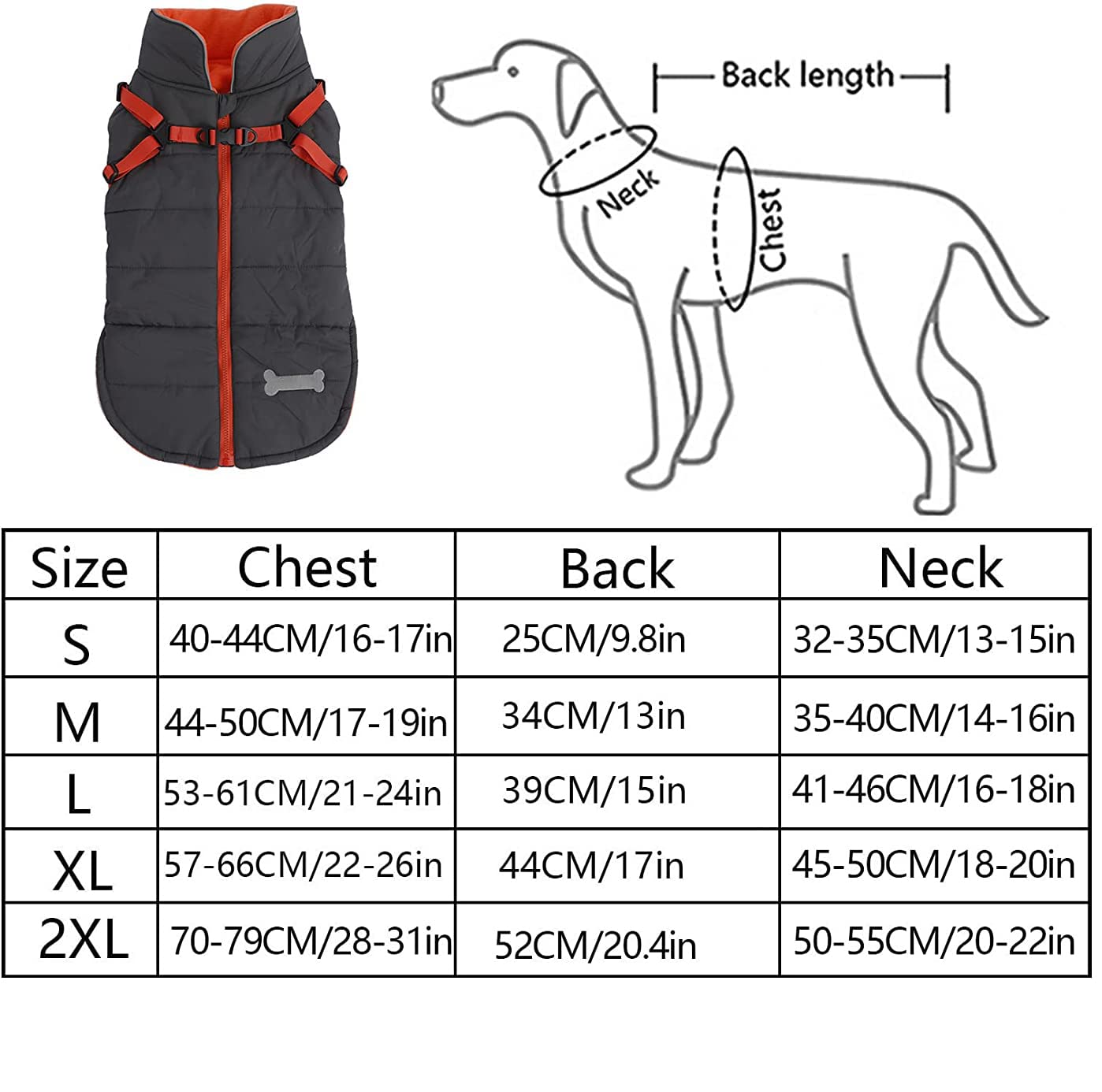 Geyecete Winter Warm Coat Waterproof Dog Winter Jacket With Harness Traction Belt,Windproof Pet Outdoor Jacket Dog Autumn- Can Be Personalized-Gray-S