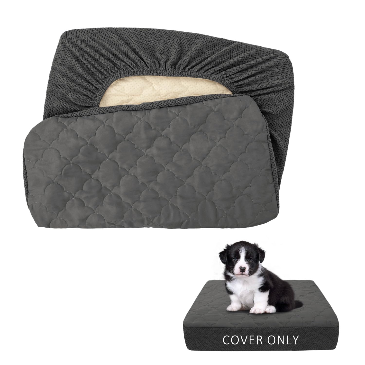 Chhkon Dog Bed Covers Replacement Washable Waterproof Pet Puppy Bed Cover For Dog(Dark Grey,20X15X6 Inch)
