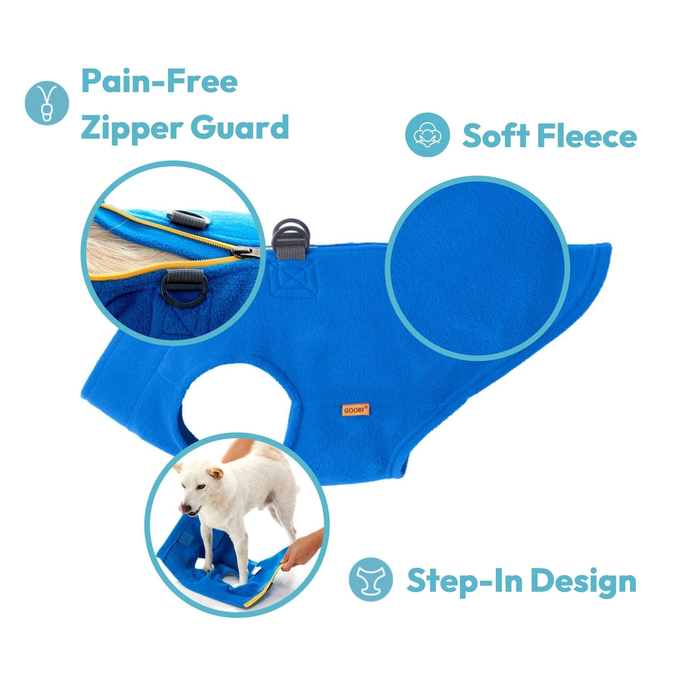 Gooby - Zip Up Fleece Vest, Fleece Jacket Sweater With Zipper Closure And Leash Ring, Turquoise Wash, Small