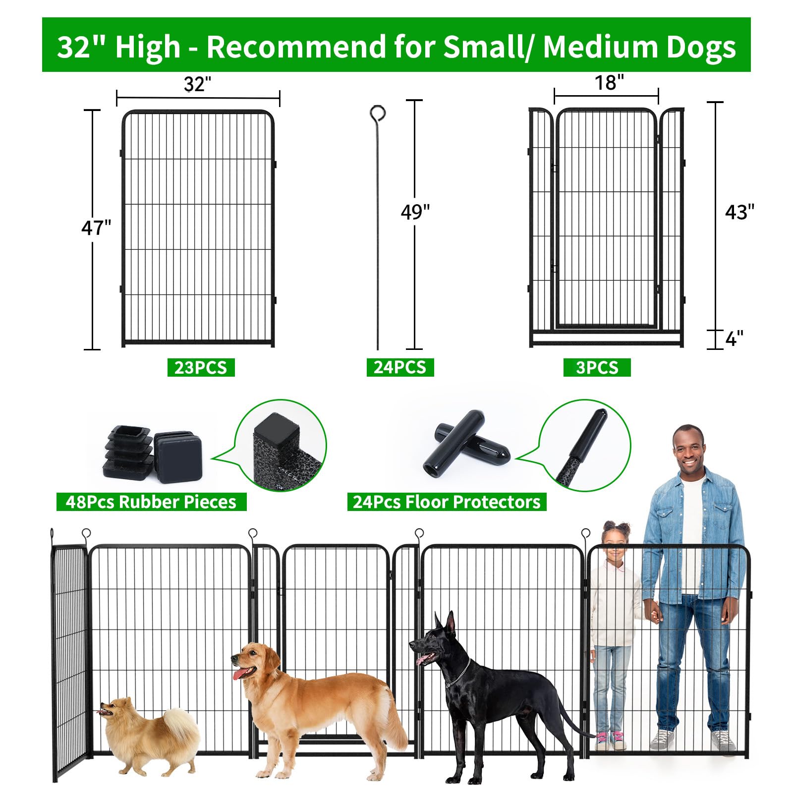 Kfvigoho Heavy Duty Dog Playpen, 47" Height, 63FT Extra Wide, Snowy Black, Portable for Indoor & Outdoor Use