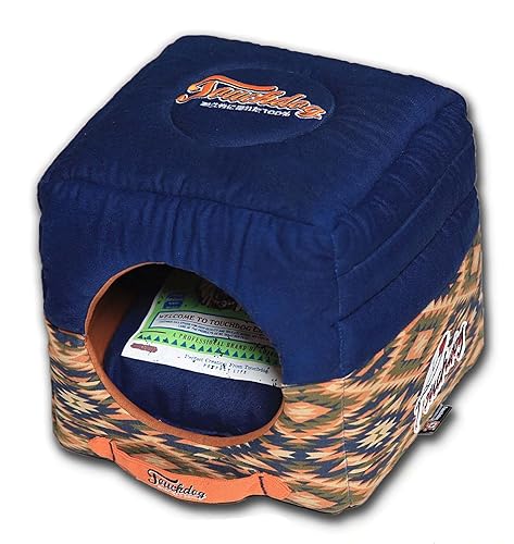 TOUCHDOG '70's Vintage-Tribal' Throwback Convertible Squared 2-in-1 Collapsible Pet Dog Cat House Bed Lounge, One Size, Midnight Blue, Sandalwood