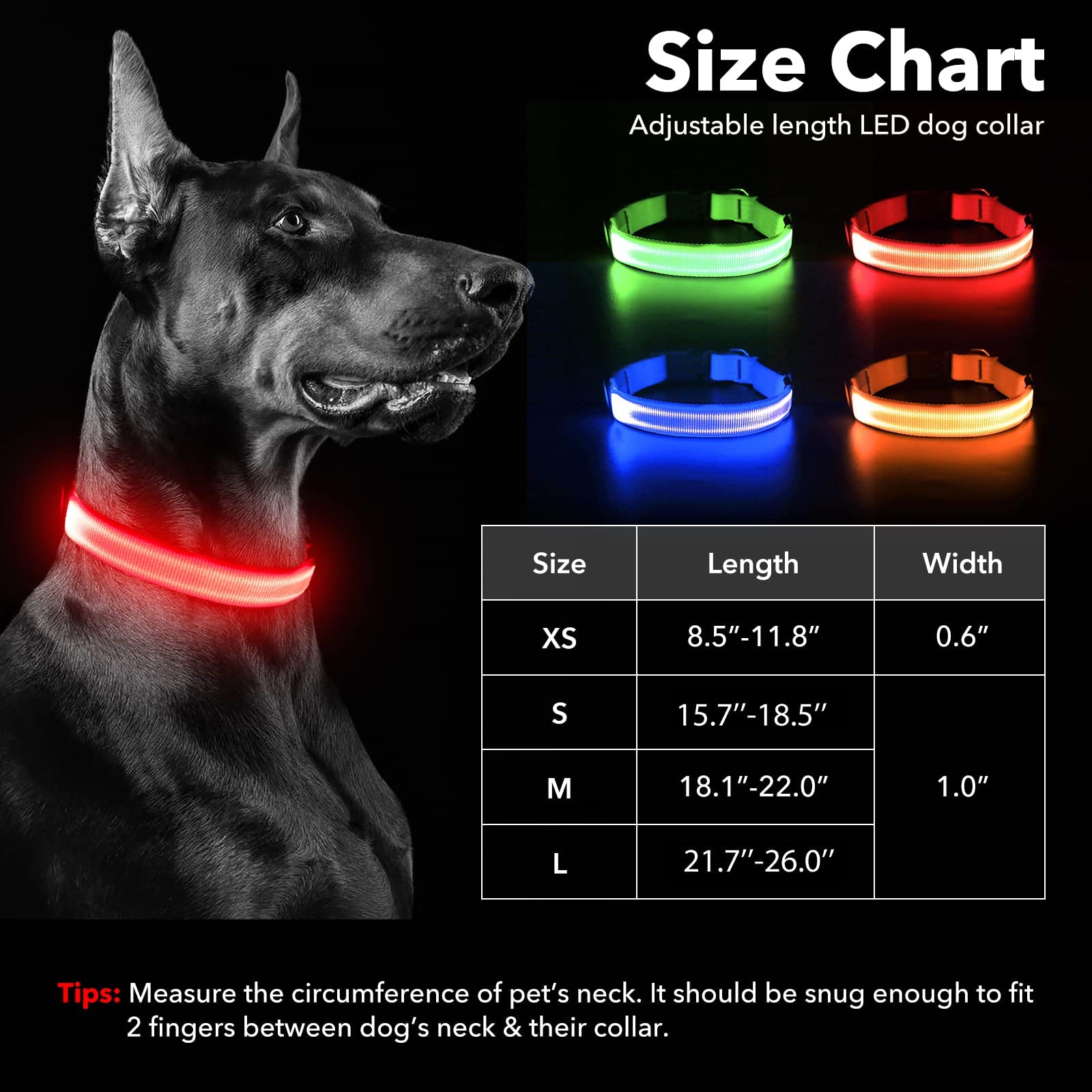 Illumifun Led Dog Collar Usb Rechargeable Glowing Pet Collar Light, Adjustable Light Up Dog Collars Make Your Dogs Safe& Seen At Night (Red, Small)