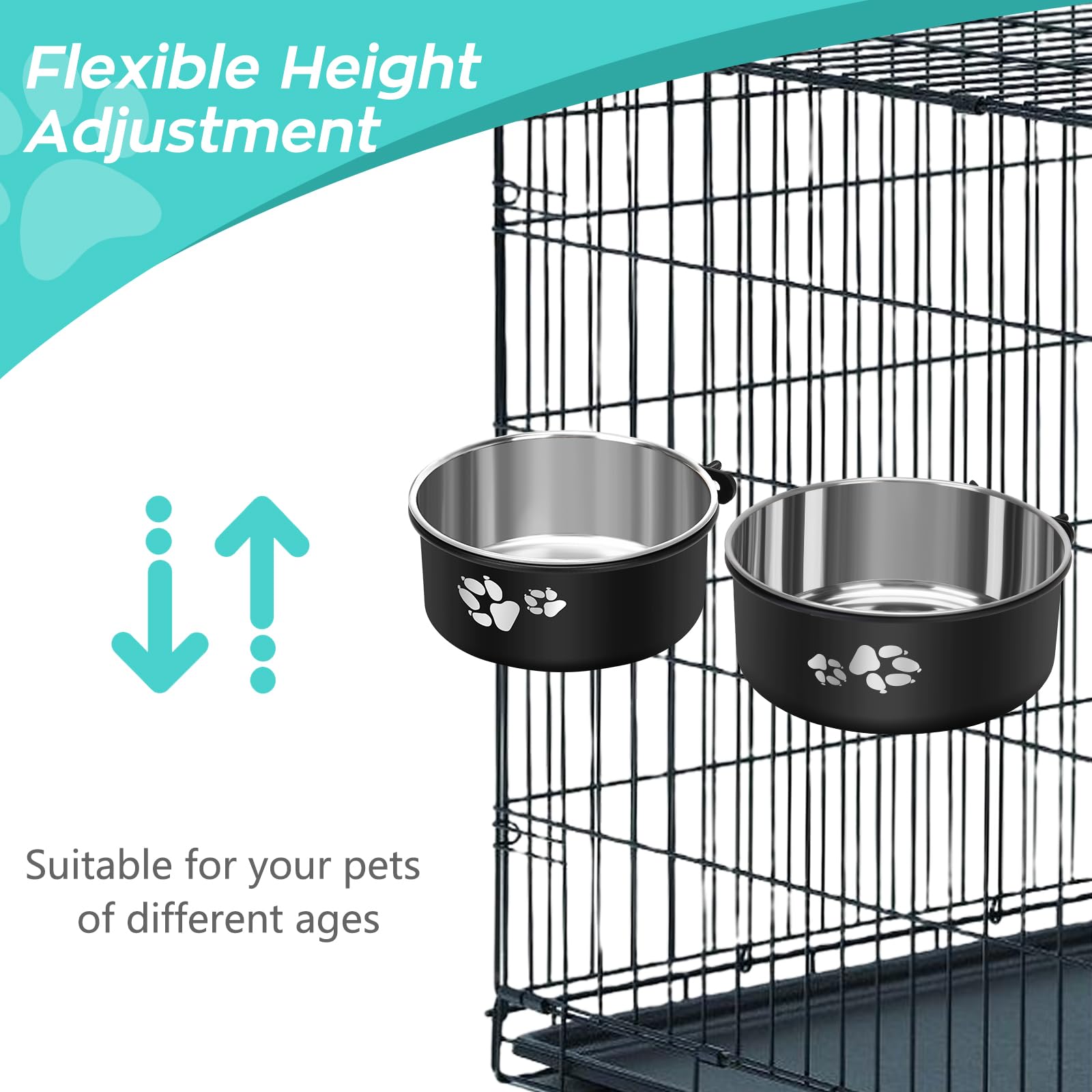 Offkitsly Kennel Water Bowl, Stainless Steel Dog Crate Water Bowl No Spill, 2 Pack Hanging Dog Bowls For Kennel Cage,Metal Pet F