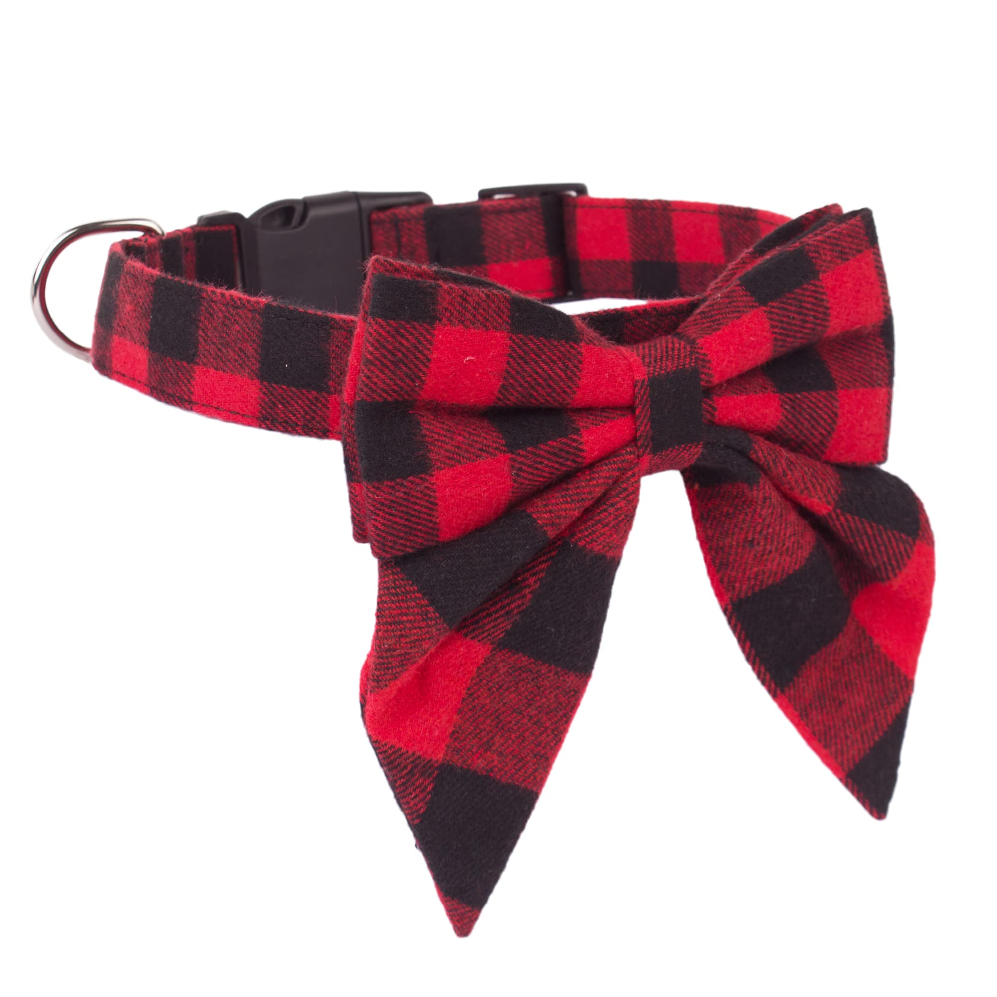 Adoggygo Christmas Dog Collar With Bow, Adjustable Cotton Red Plaid Bowtie Dog Christmas Collars For Large Dogs Pets (Large, Red & Black)