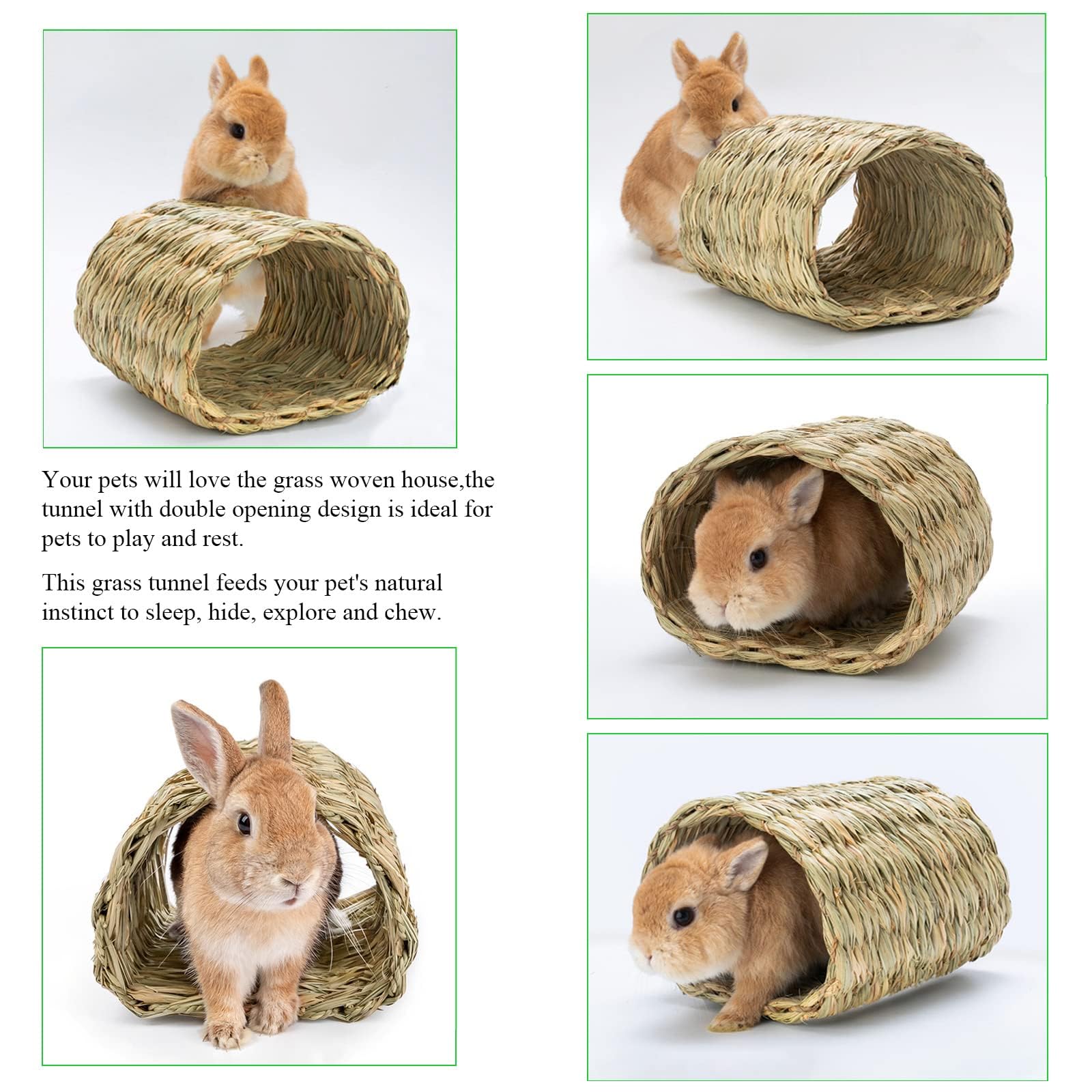Hamiledyi Rabbit Grass Tunnel,Rabbit Grass Bed Natural Straw Woven Mat Winter Warm Hideaway Hut For Bunny Gerbil Ferrets Chinchi