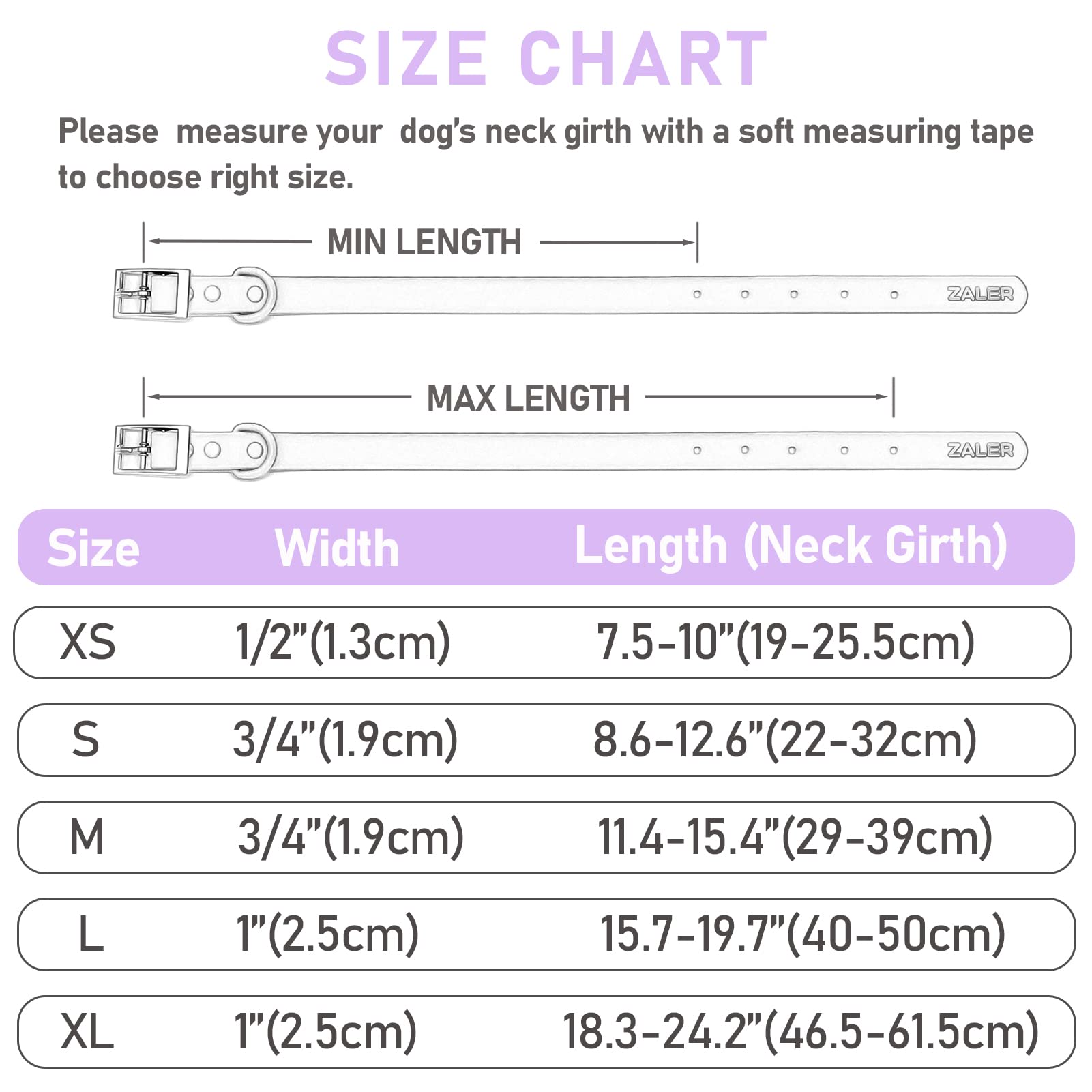 Zaler Waterproof Dog Collar, Adjustable Stinkproof Dog Collars Easy To Clean, Soft Comfortable Pet Collars For Large, Medium Small Dogs (Lilac Purple, M(Length:11.4''-15.4''; Width:0.75''))