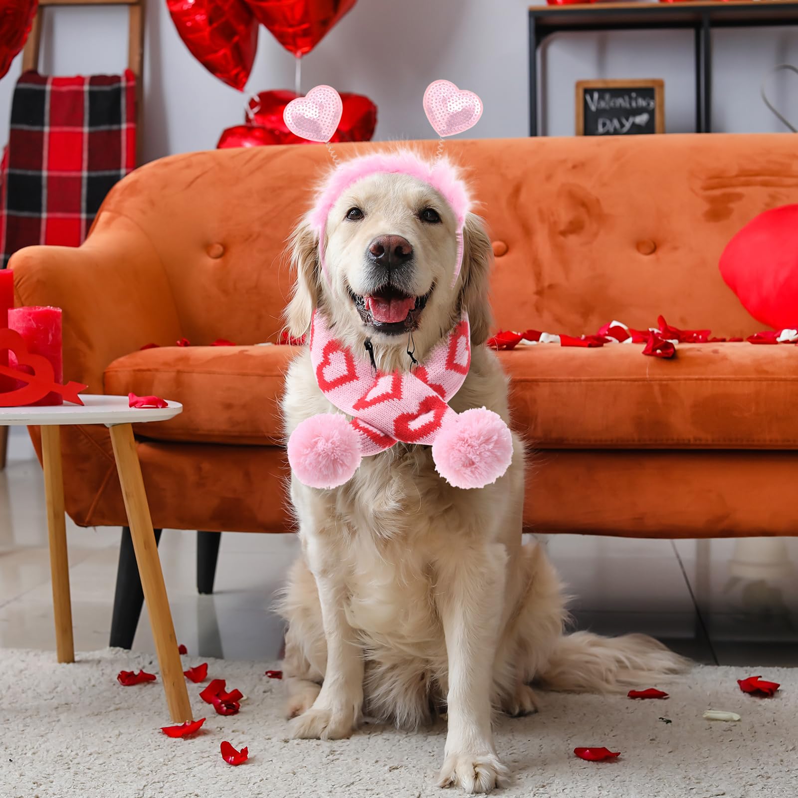 Siltriangle 3 Pcs Valentine'S Day Dog Costume Set Including Pink Valentines Love Headband Valentines Dog Tutu Dress Cute Pet Tut