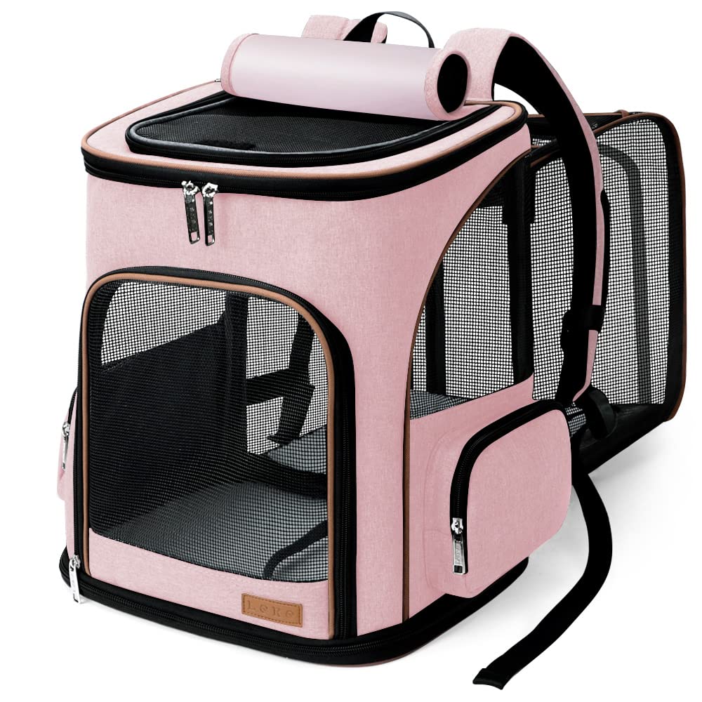 Lekereise Pet Carrier Backpack Expandable Cat Backpack For Small Dogs Cats, Dog Backpack Bag With Breathable Mesh, Pink