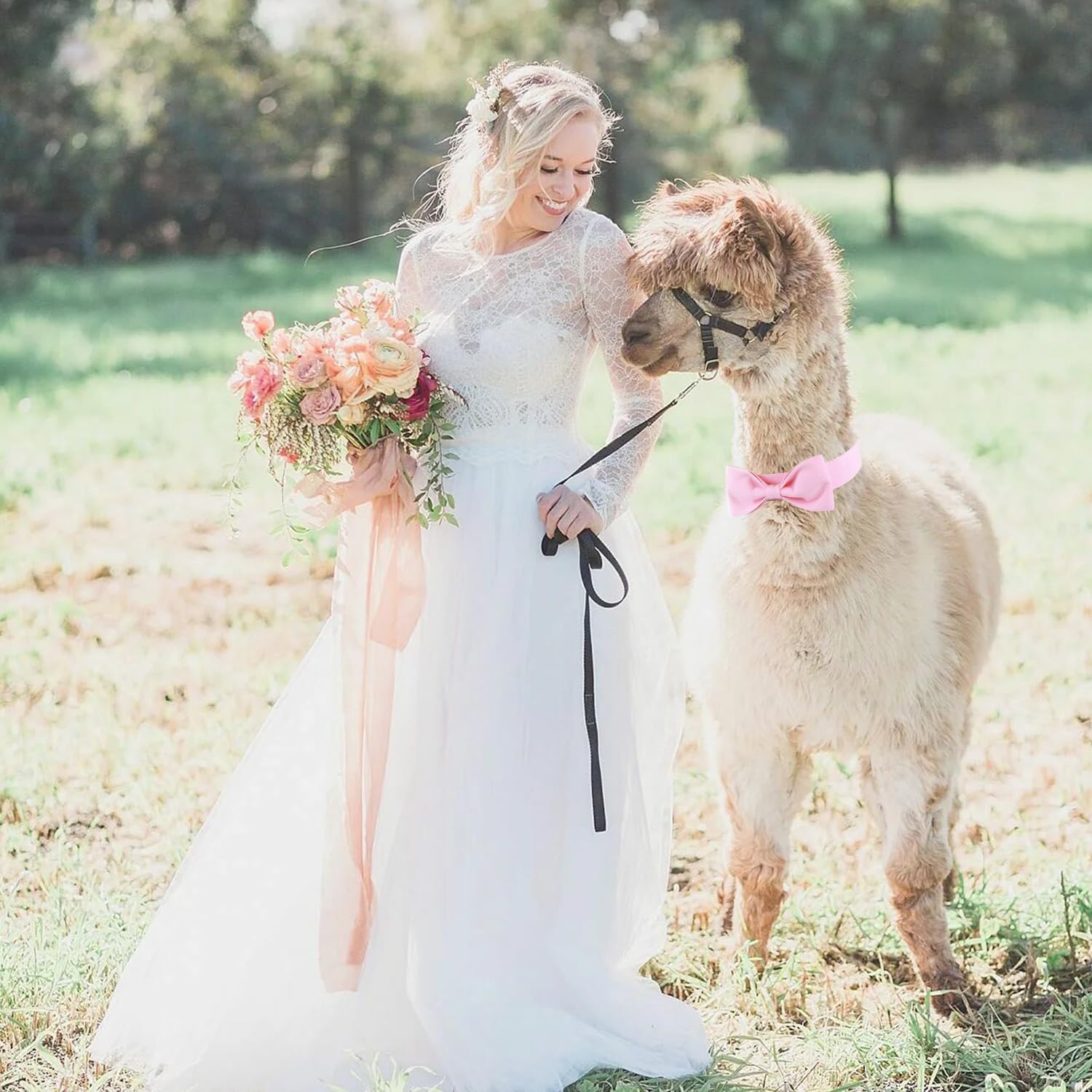 Segarty Dog Bow Ties For Large Dogs, Adjustable Pink Bowtie Collar, Durable Dog Neck Tie Tuxedo Comfortable Cotton Girl Pets Bow