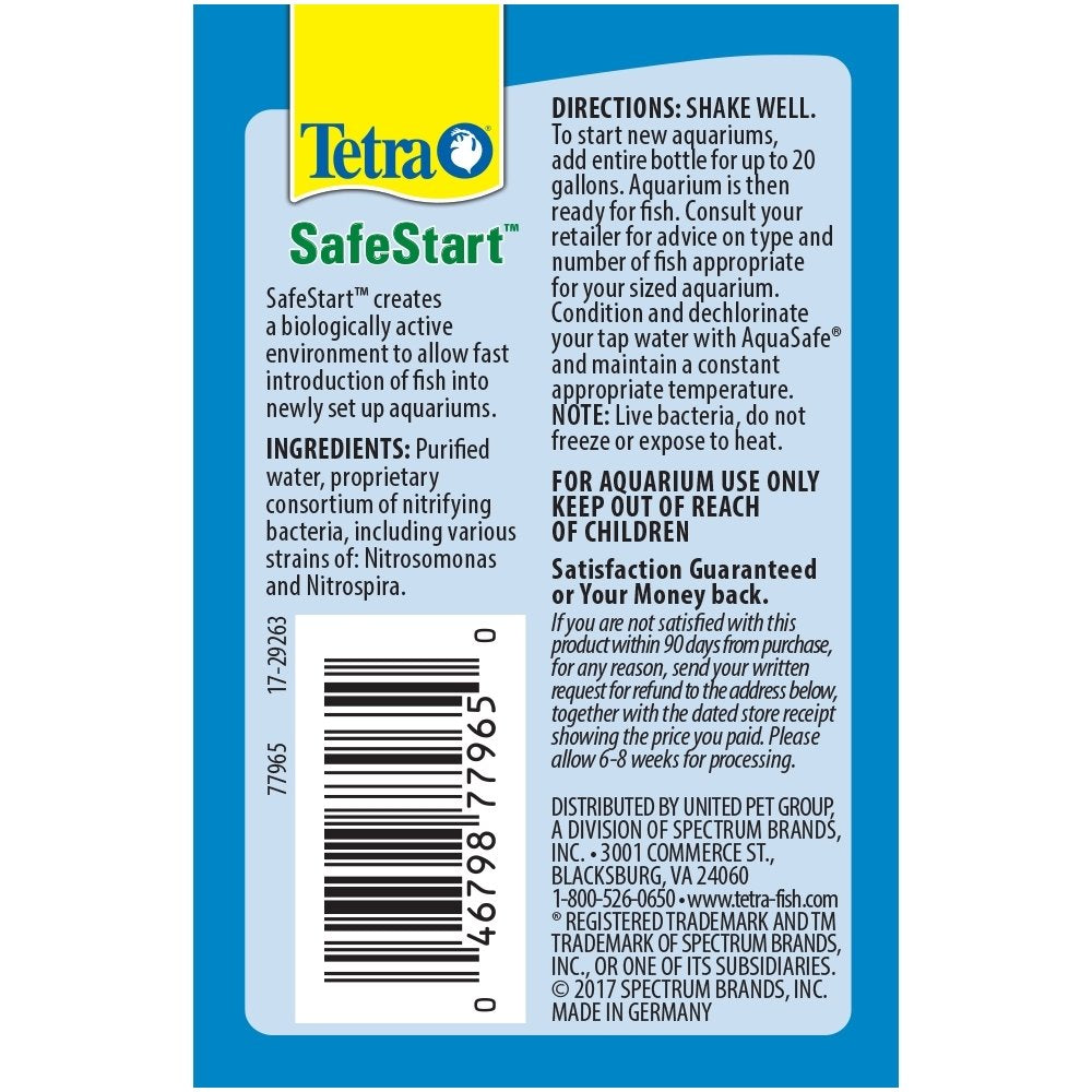 Tetra SafeStart, 3.38 Ounce, For Newly Set-Up Fish Aquariums